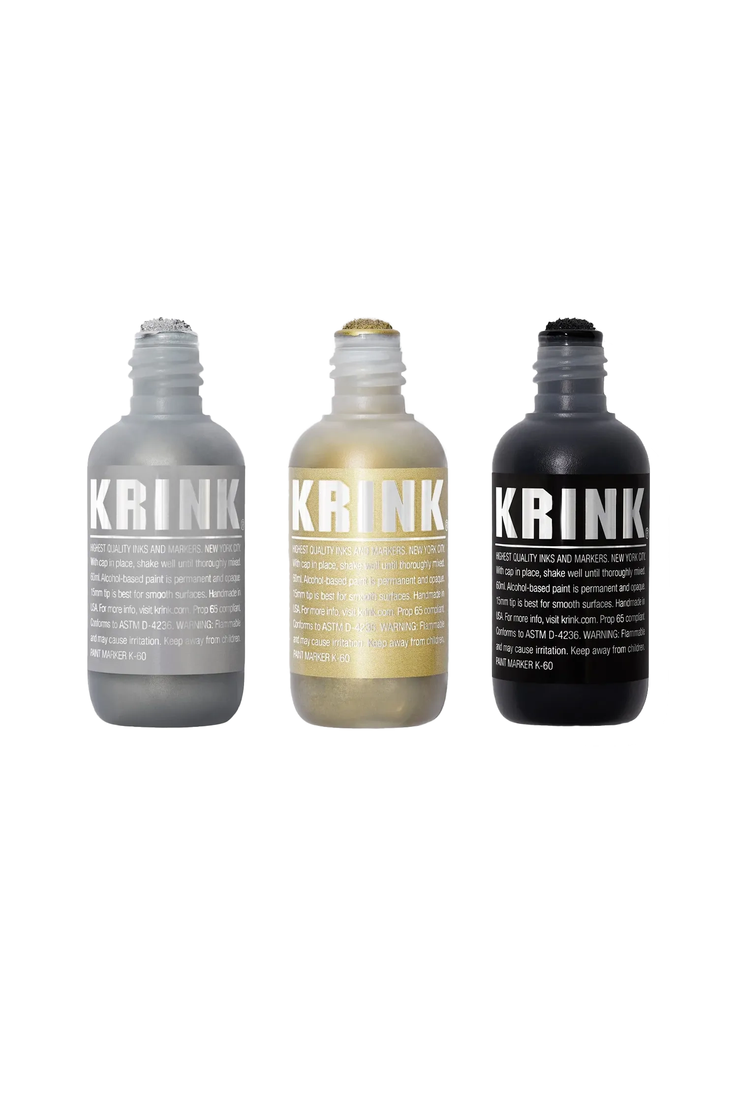 K-60 3 Pack Paint Marker Set: Black, Silver, Gold