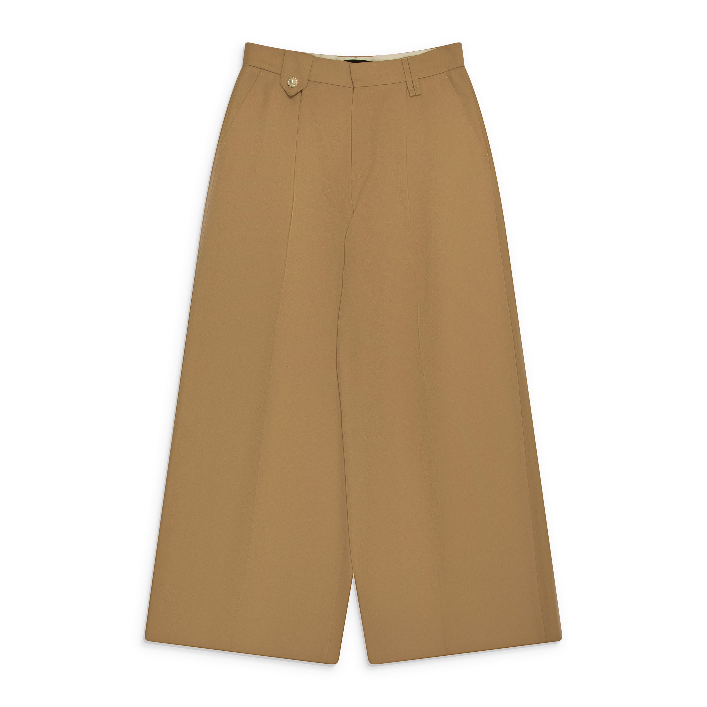 Simone Rocha Wide Leg Belt Loop Tab Trousers W/ Daisy Beige