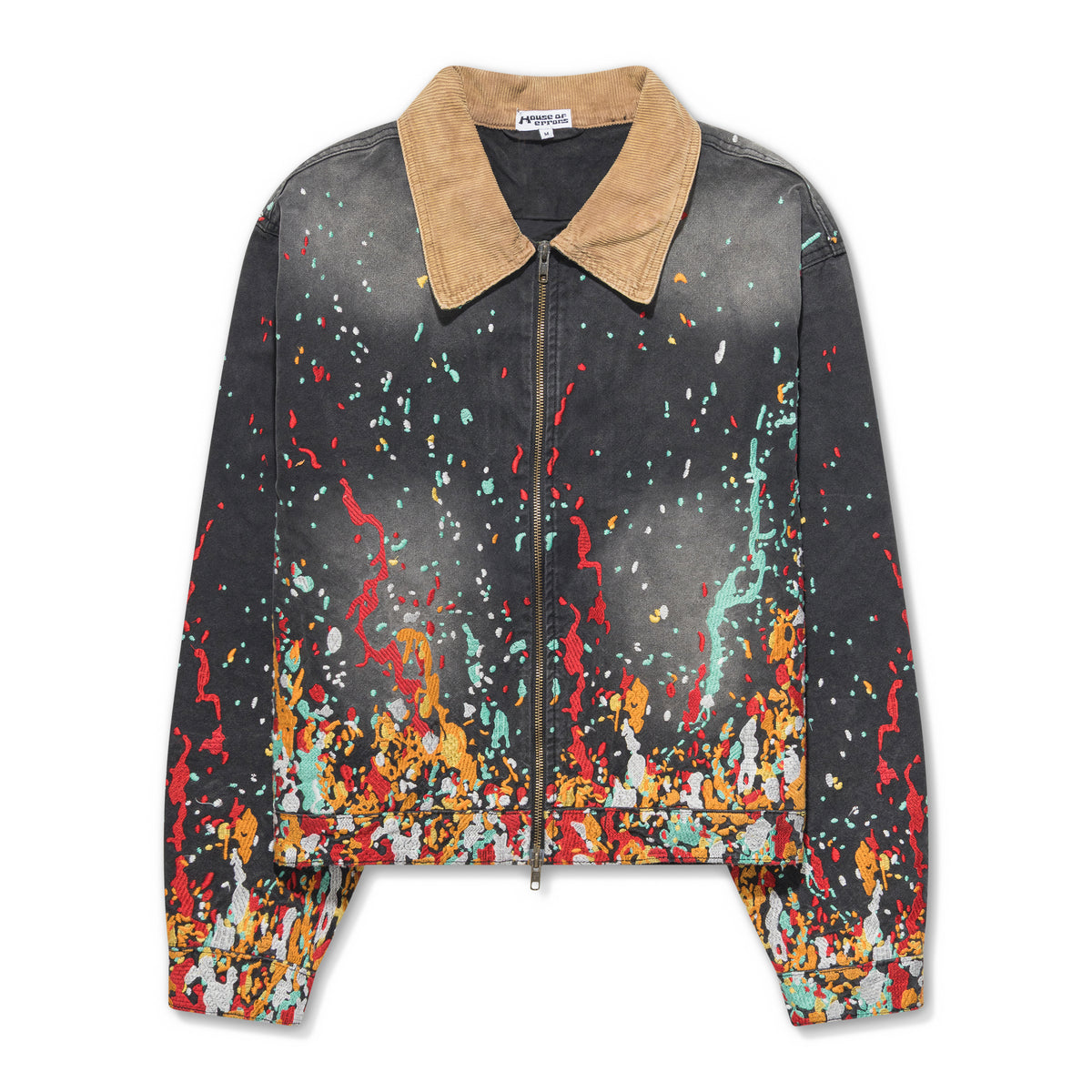 House of Errors Embroidered Paint Workwear Jacket Faded Black