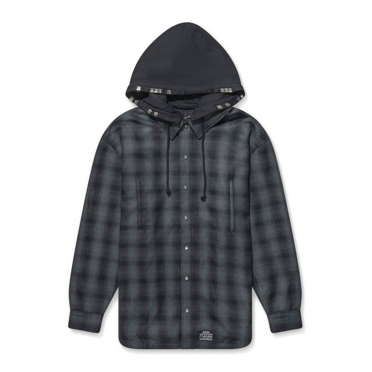 Alice Hollywood Oversize Hooded Flannel Shirt Black
