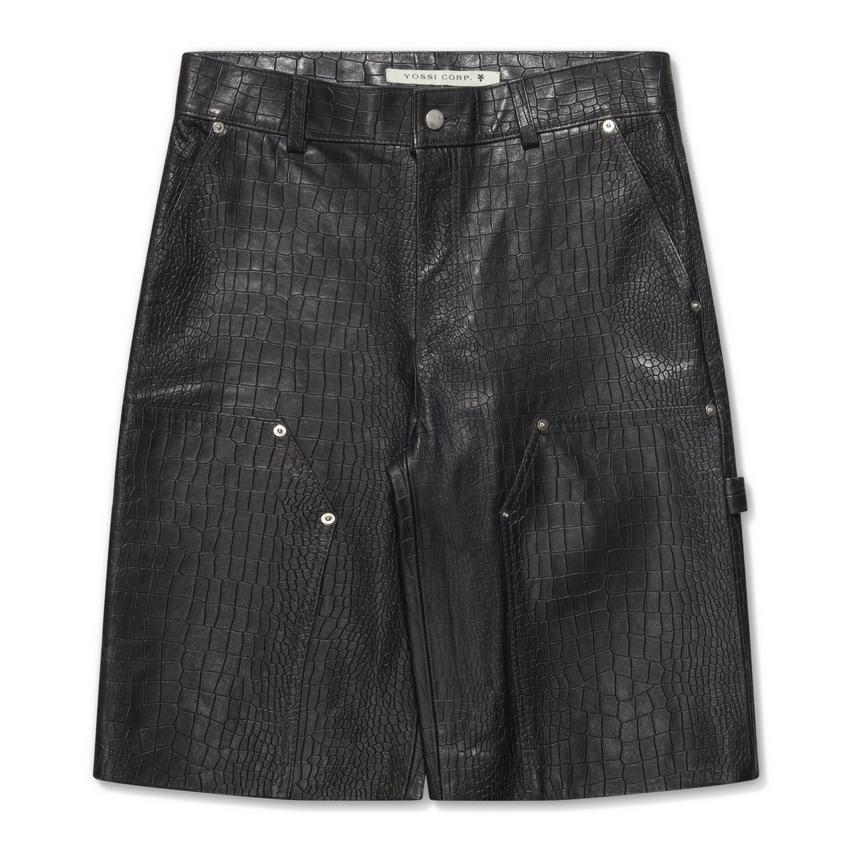 YOSSI CORP Black Crocodile Leather Carpenter Short Black