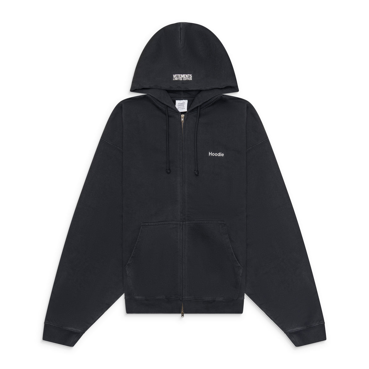 Vetements Embroidered Definition Zip-Up Hoodie Black