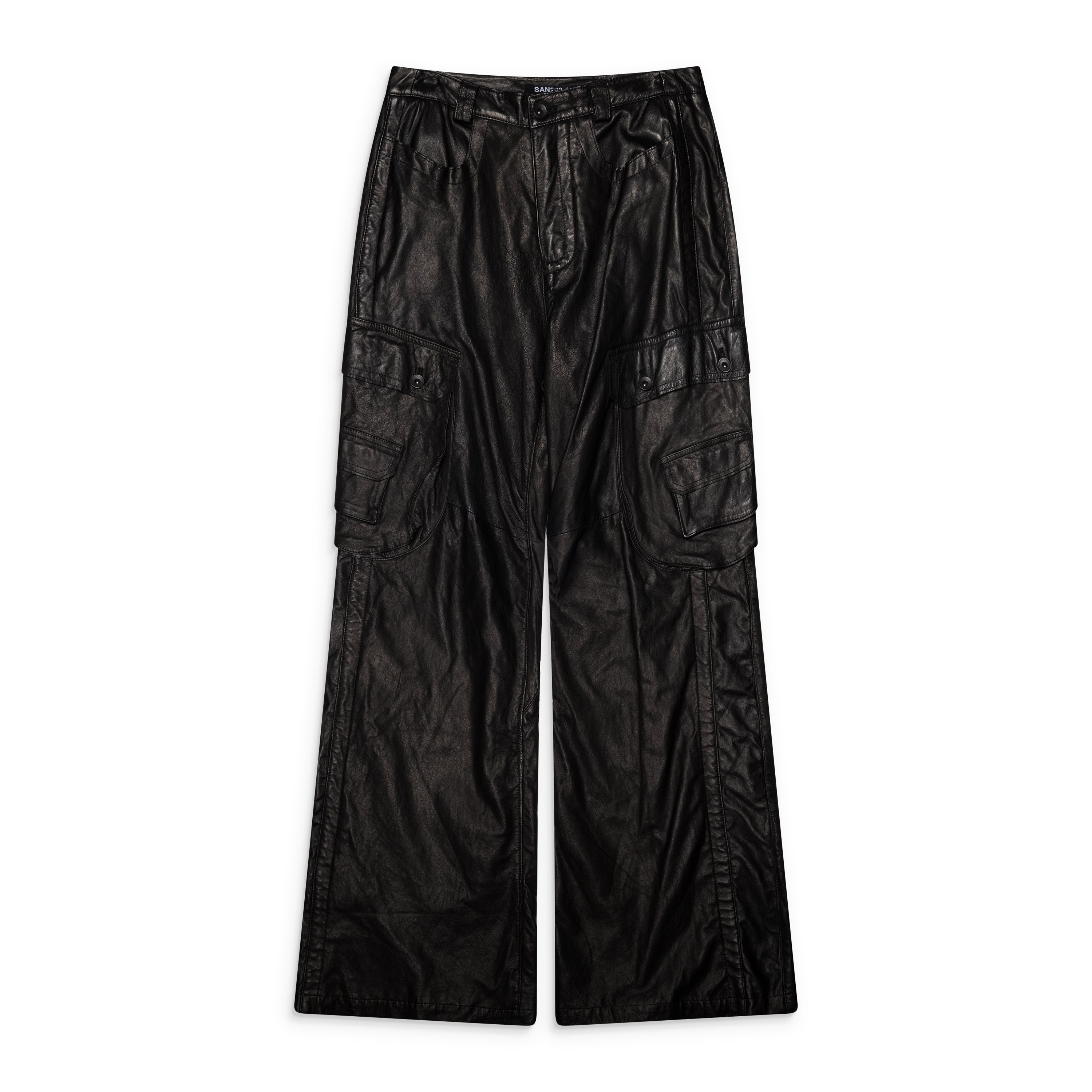 SAN263-1 Cargo Leather Pants Black