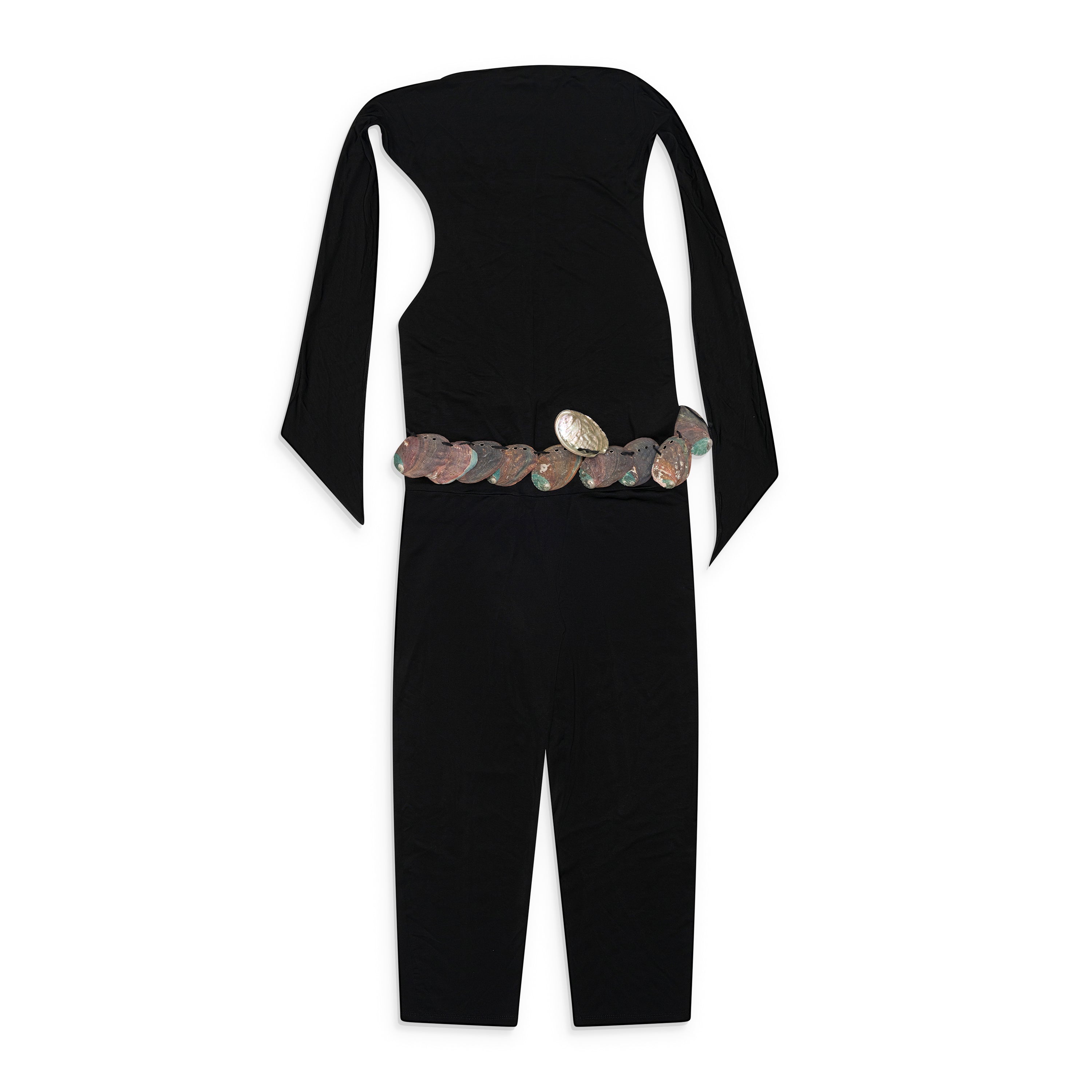 Conner Ives Halter Neck Jumpsuit With Abalone Shell Belt Black
