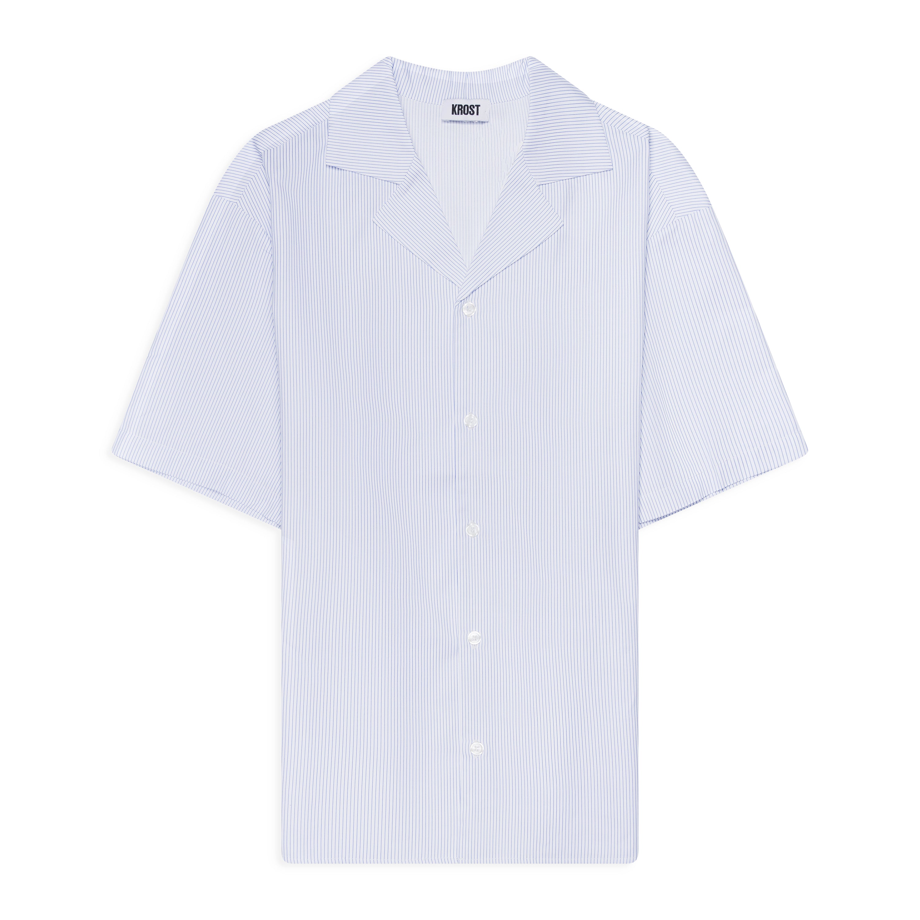 Krost Cotton Stripe Bowling Shirt Blue