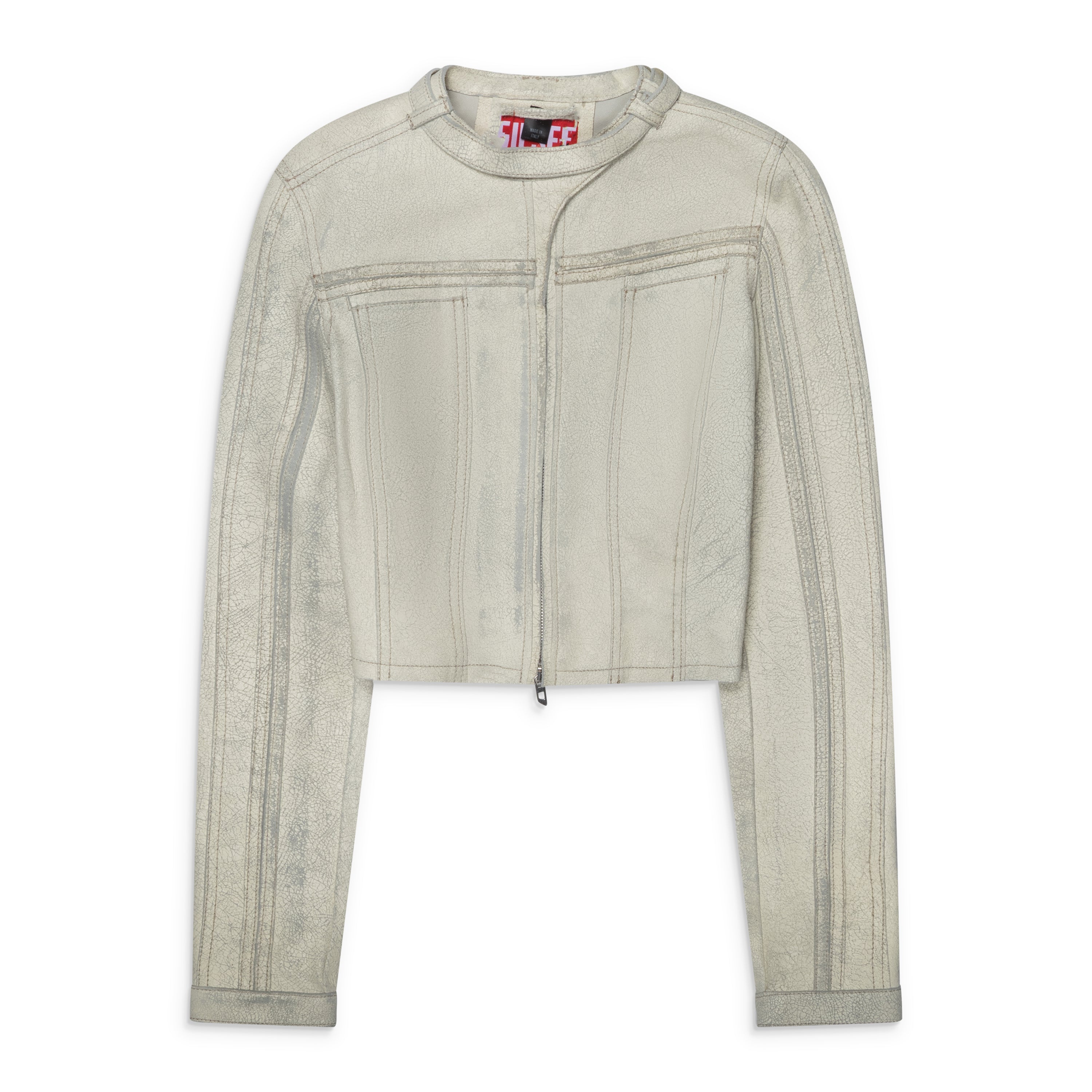 Diesel Treated Leather Cropped Jacket White
