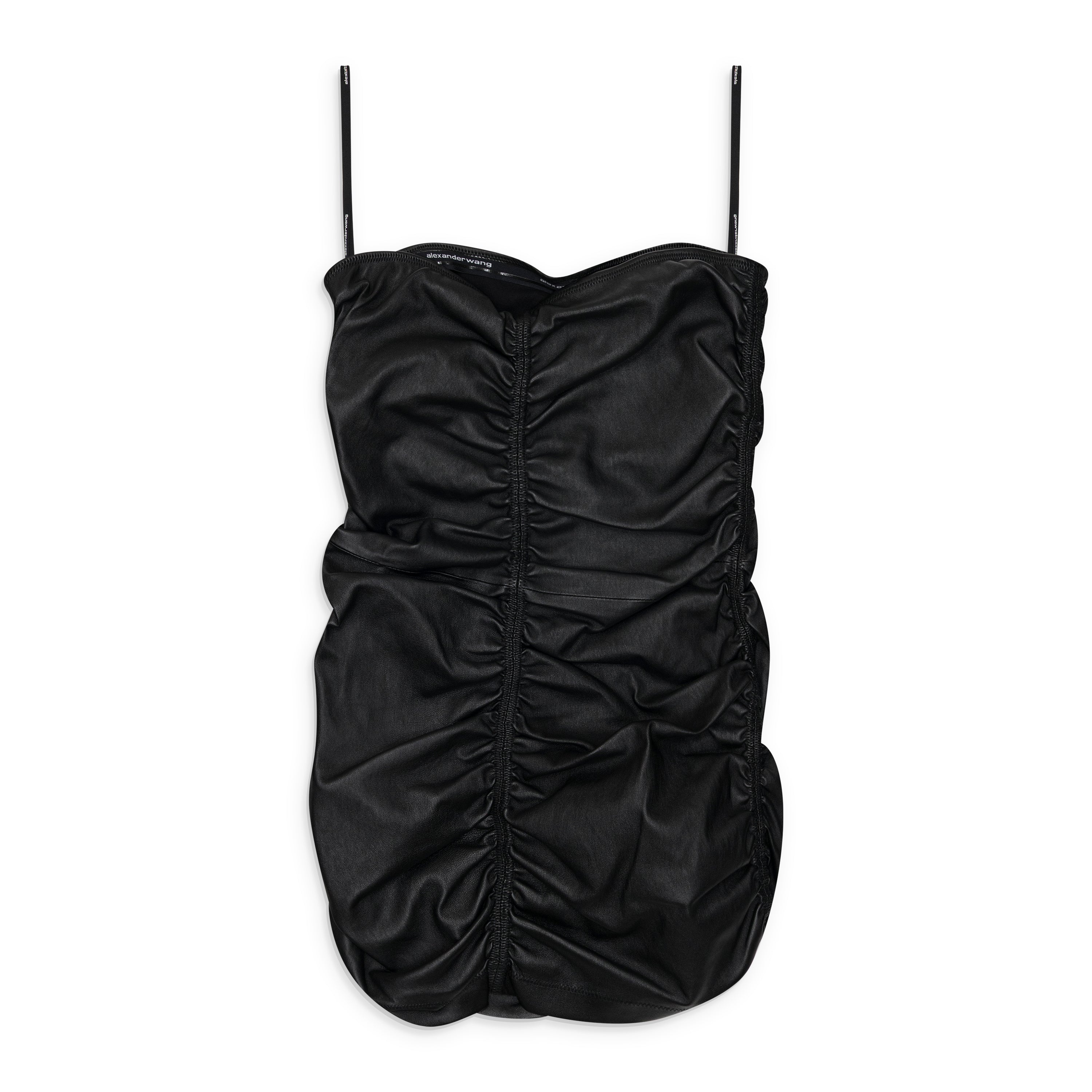 Alexander Wang Ruched Mini Leather Tube Dress Black