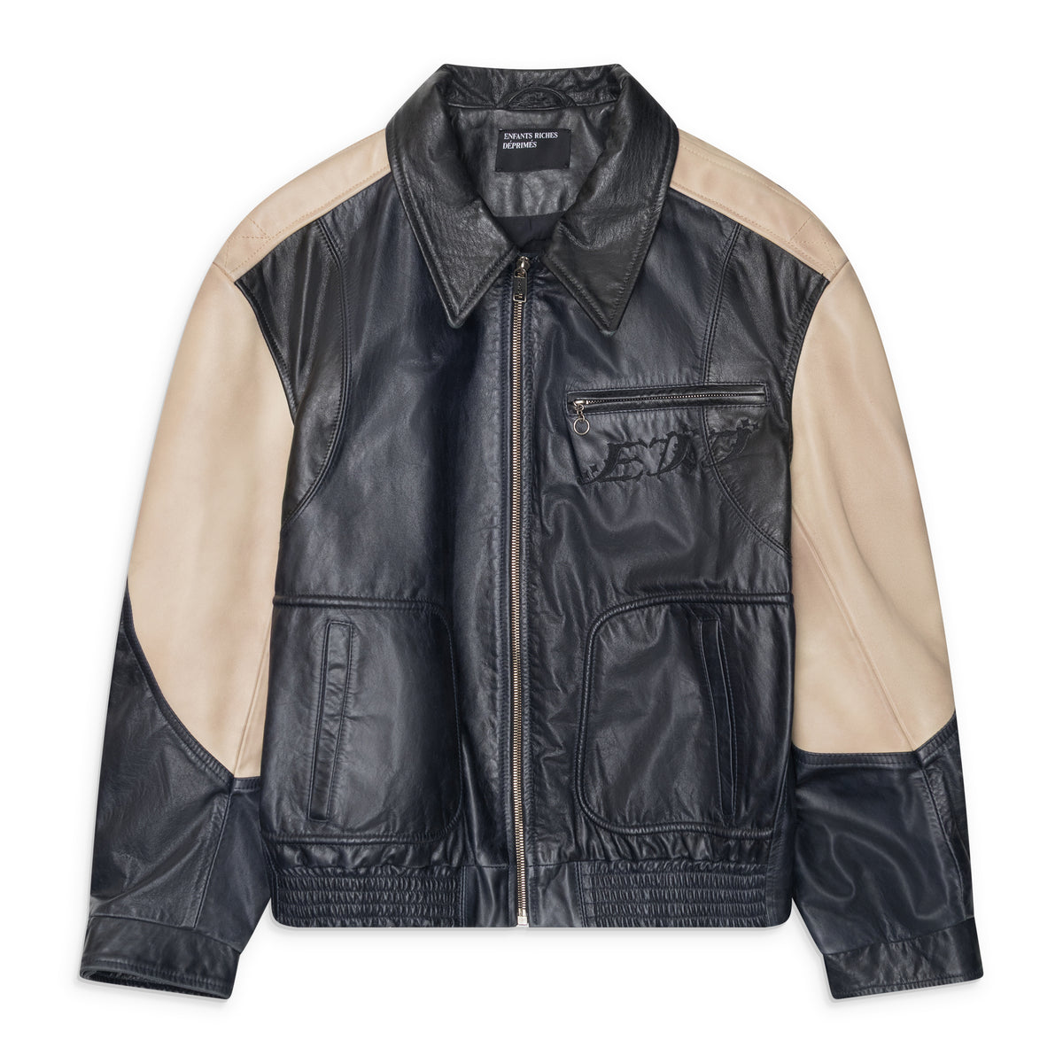 Enfants Riches Deprimes Combattimento Colorblocked Leather Jacket Black / Navy / Ivory