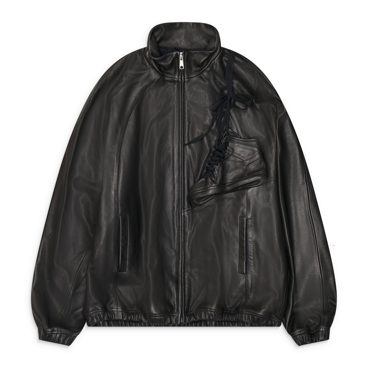 Doublet Basketball Shoe Pocket Leather Jacket Black