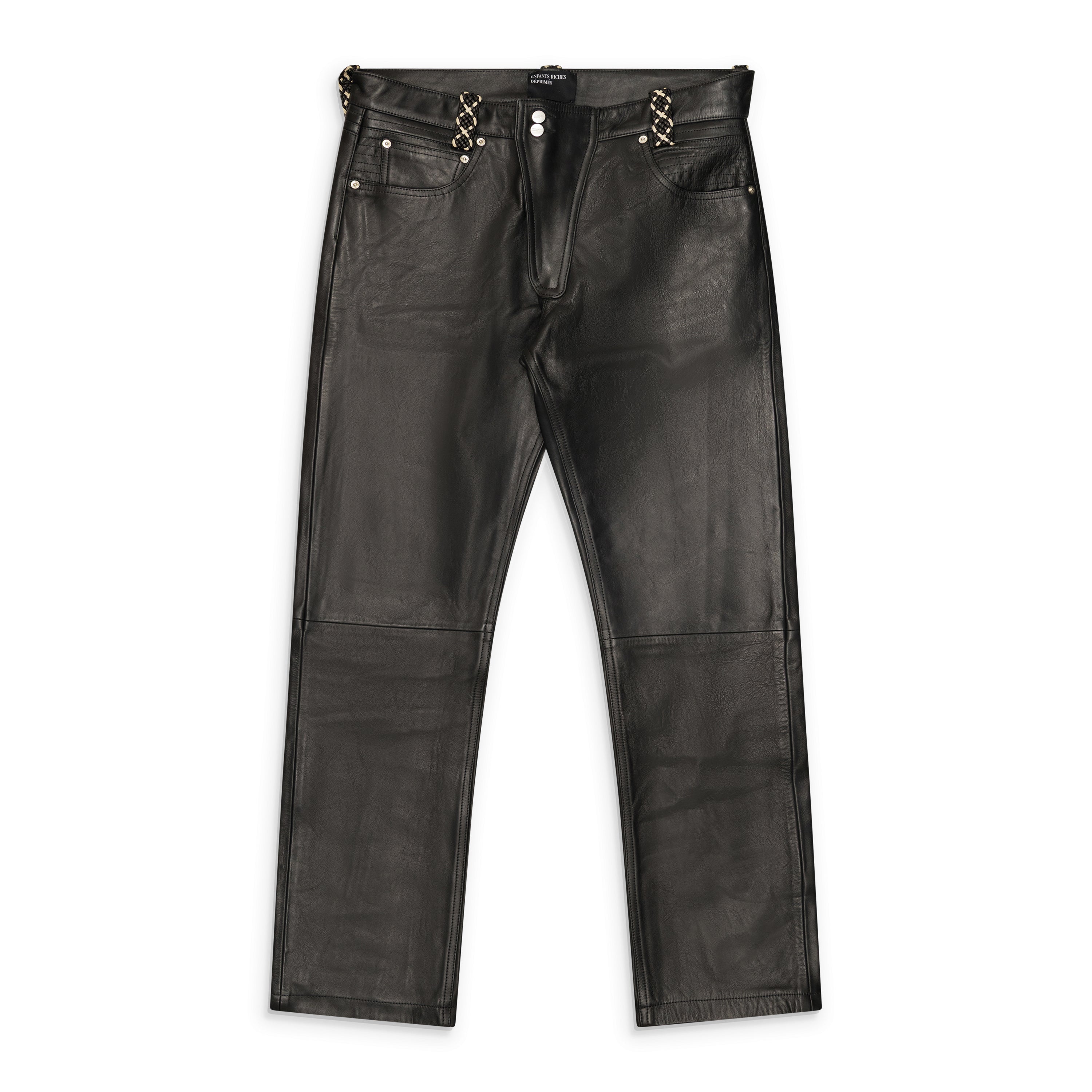 Enfants Riches Deprimes Moto Fly Straight Leg Leather Jeans Black