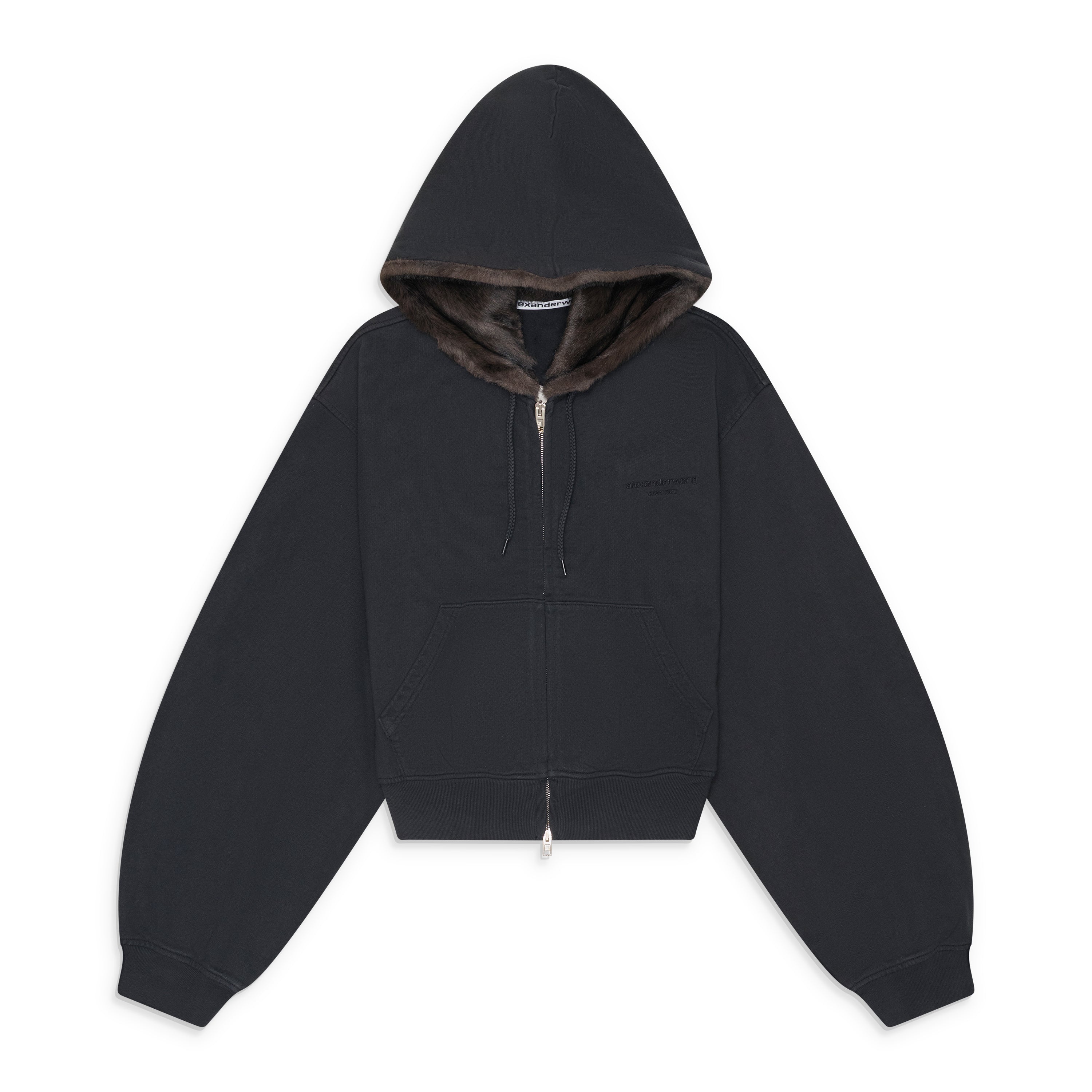 Alexander Wang Zip-Up Hoodie W/ Faux Fur Hood Black – ESSXNYC