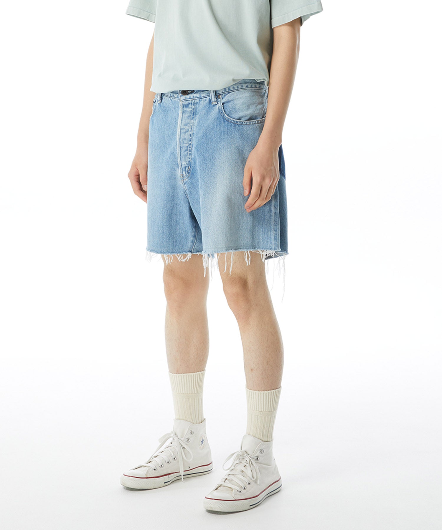 Kuro Crossed Denim Shorts Light Indigo