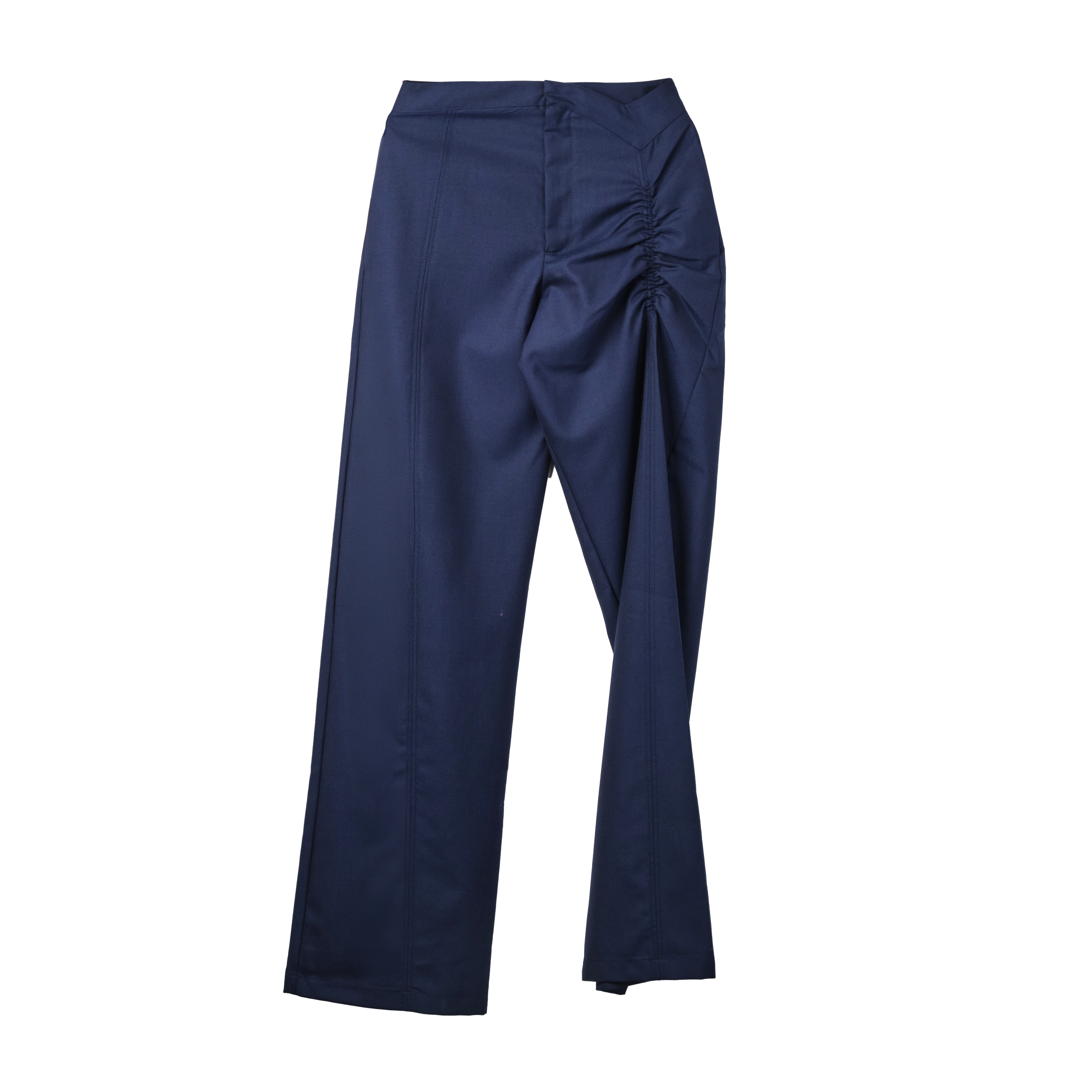 Mainline:Rus/Fr.Ca/De Tailored Trousers With V-Waistband And Gathering Detail Pants Blue 5426