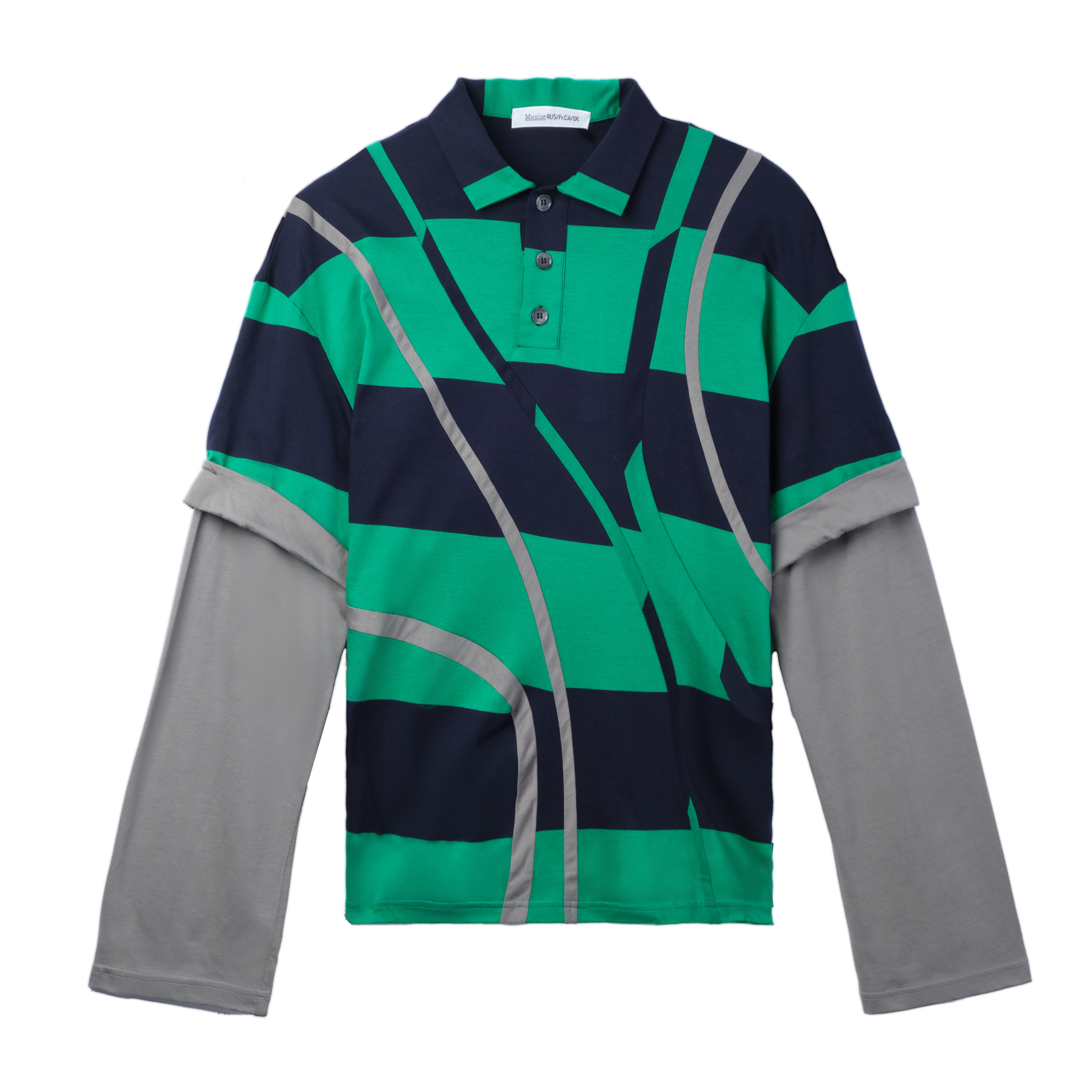Mainline:Rus/Fr.Ca/De Distorted Striped Polo Shirt Tops Green 5421