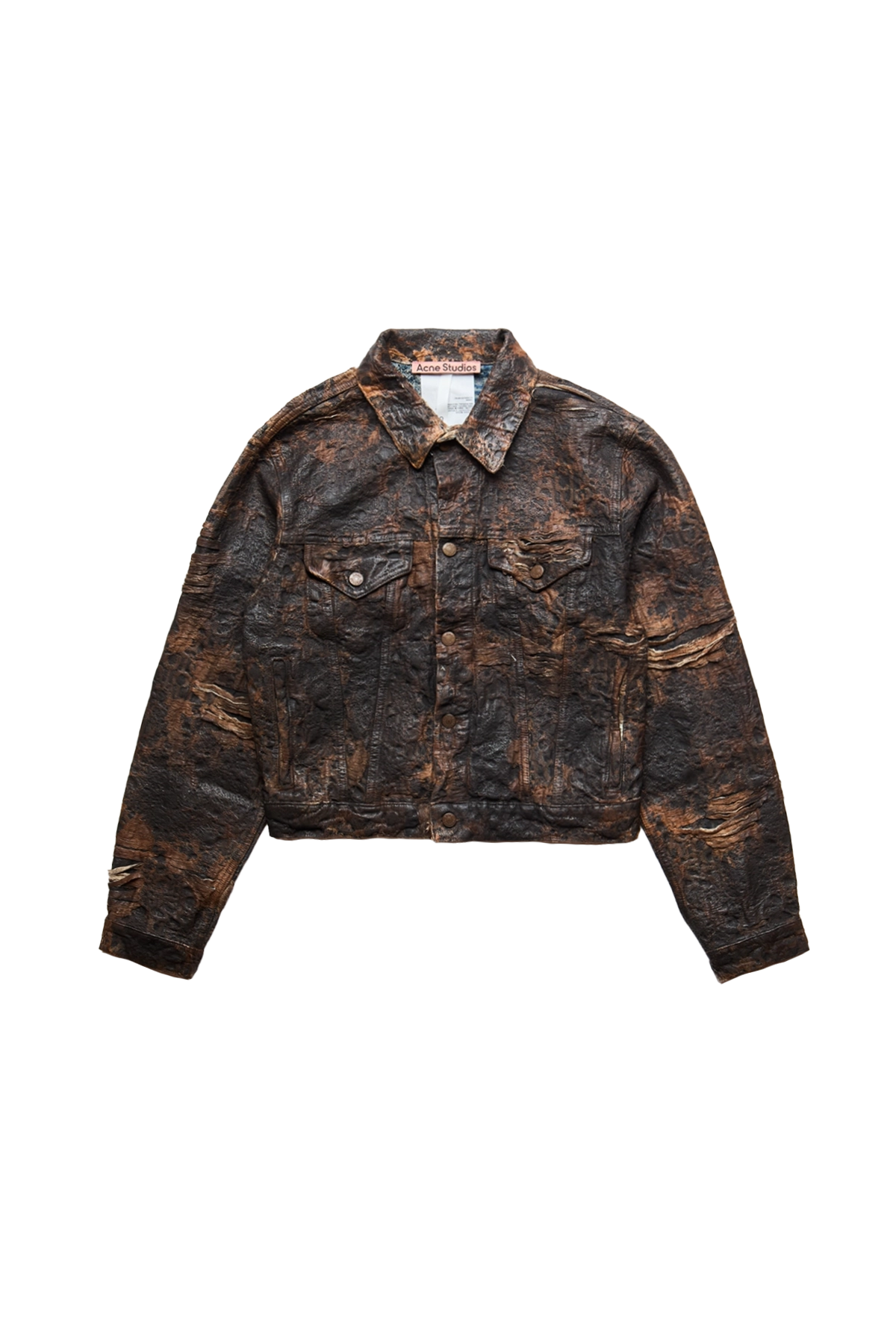 Acne Studios Denim Distressed Jacket With Monogram Coating Brown