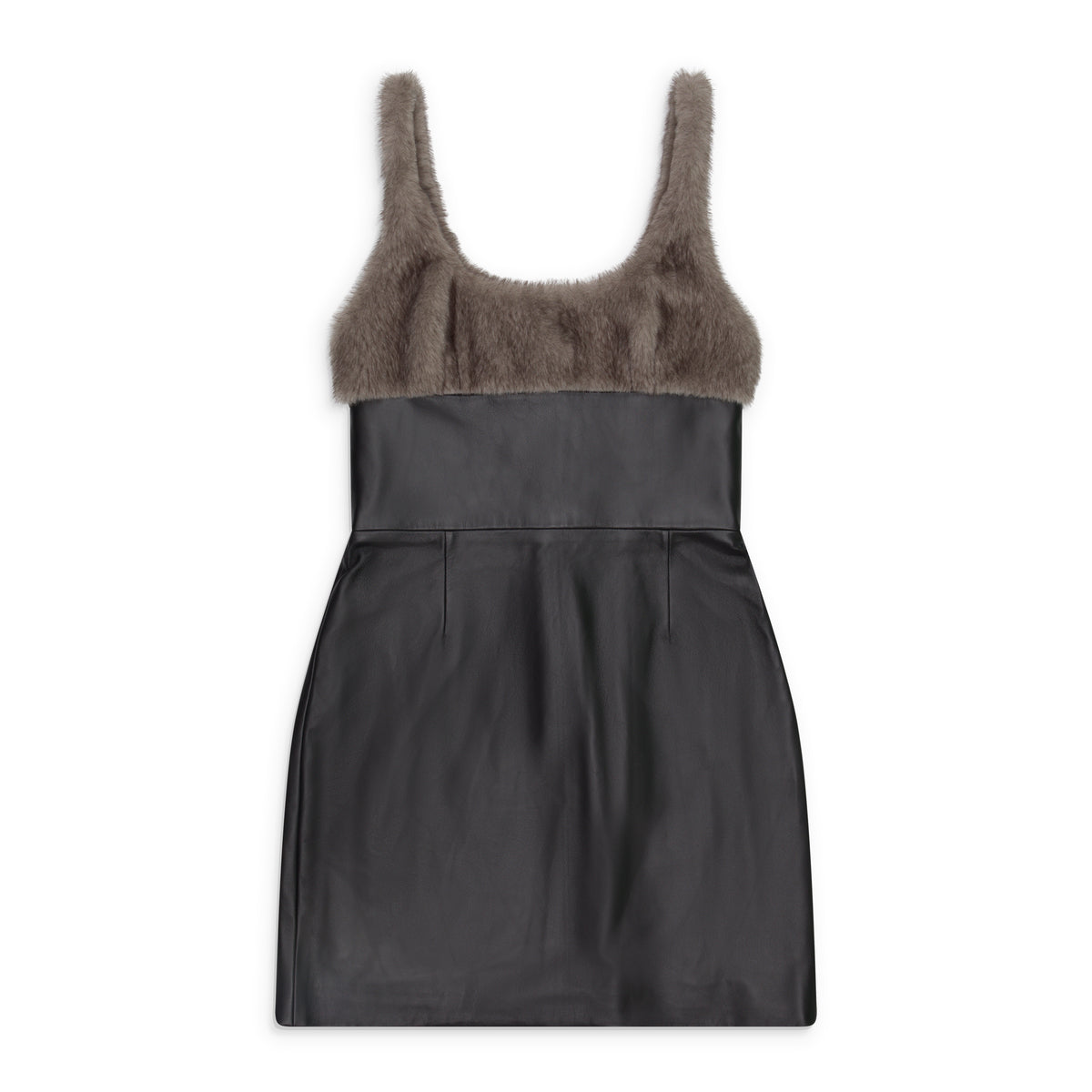 Alexander Wang Tailored Leather Dress W/ Faux Fur Black