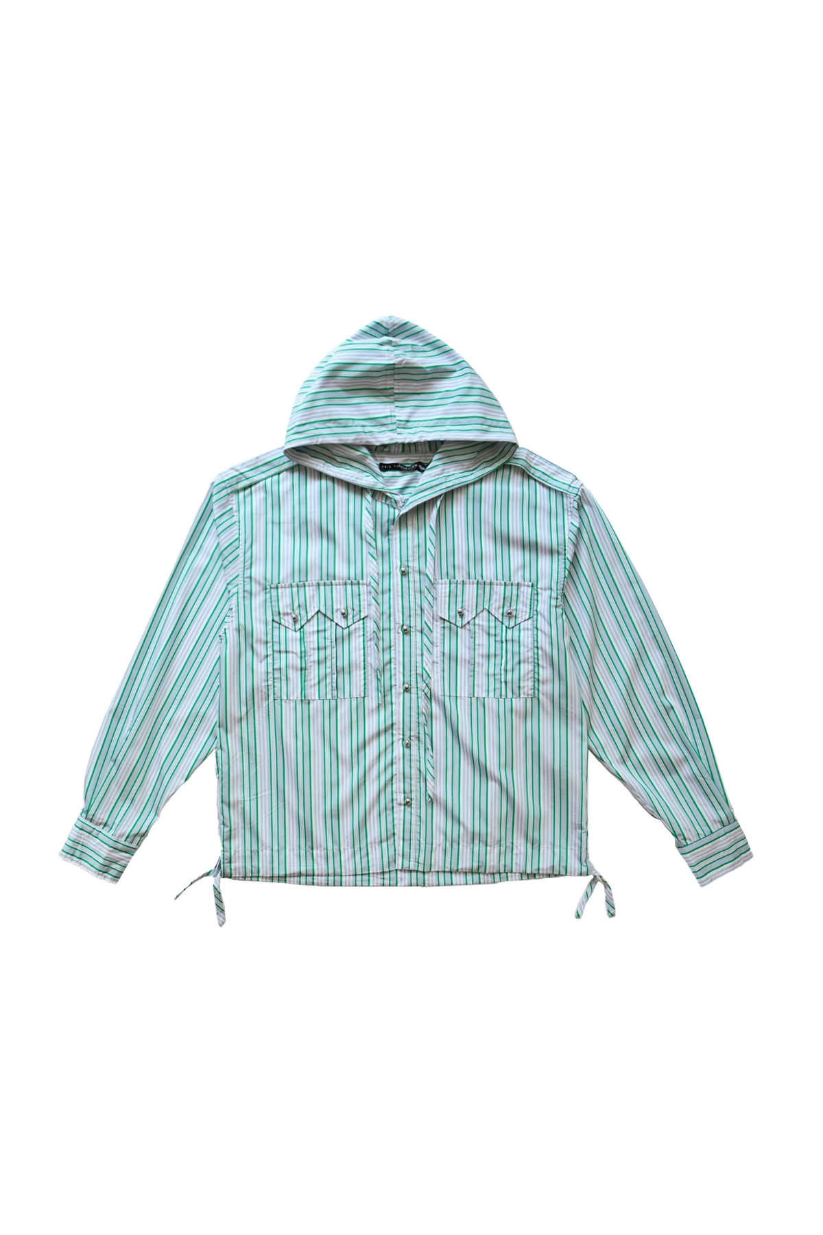 Aris Tatalovich Ball Button Hooded Stripe Shirt Green