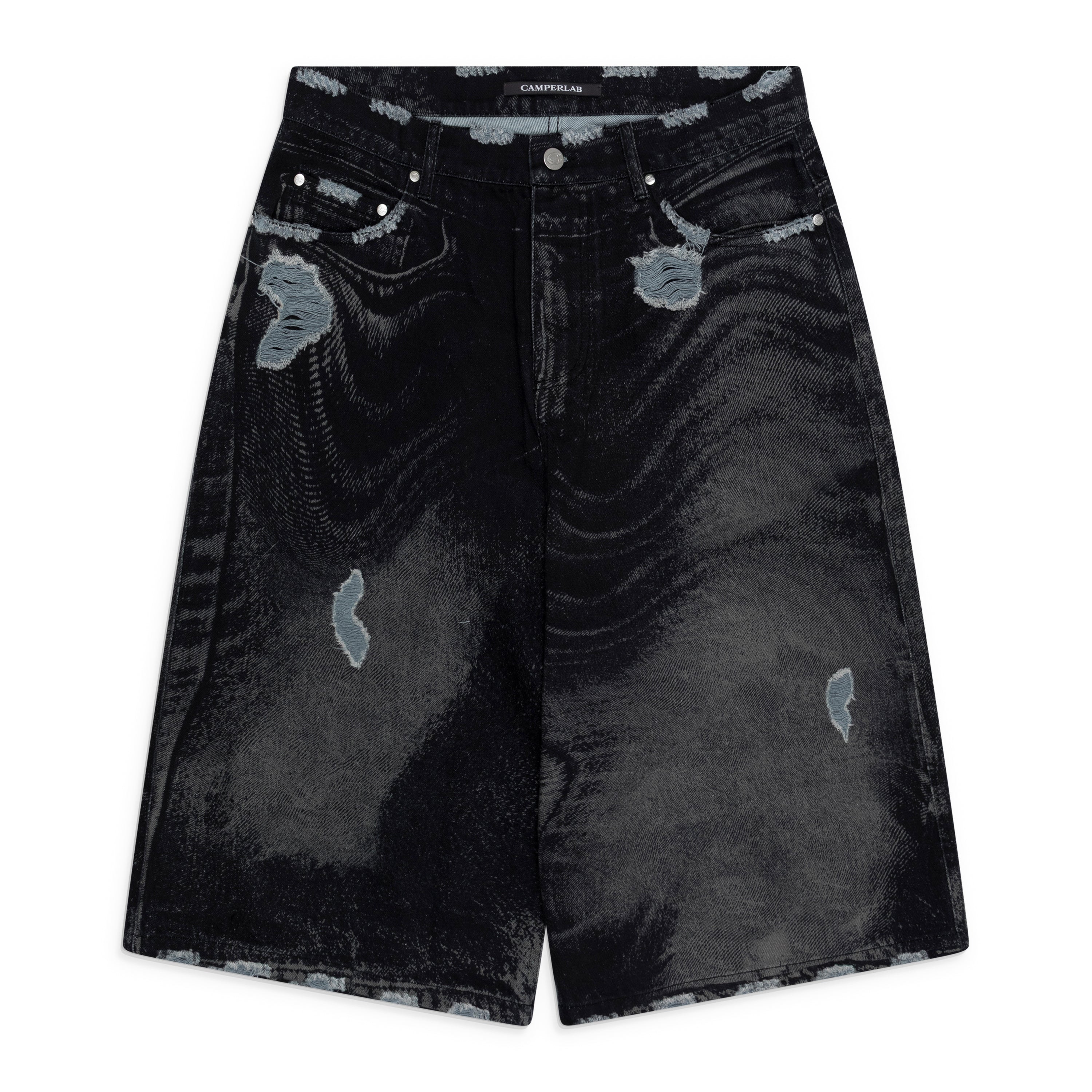 Camper Lab Distorted Denim Shorts Black - front