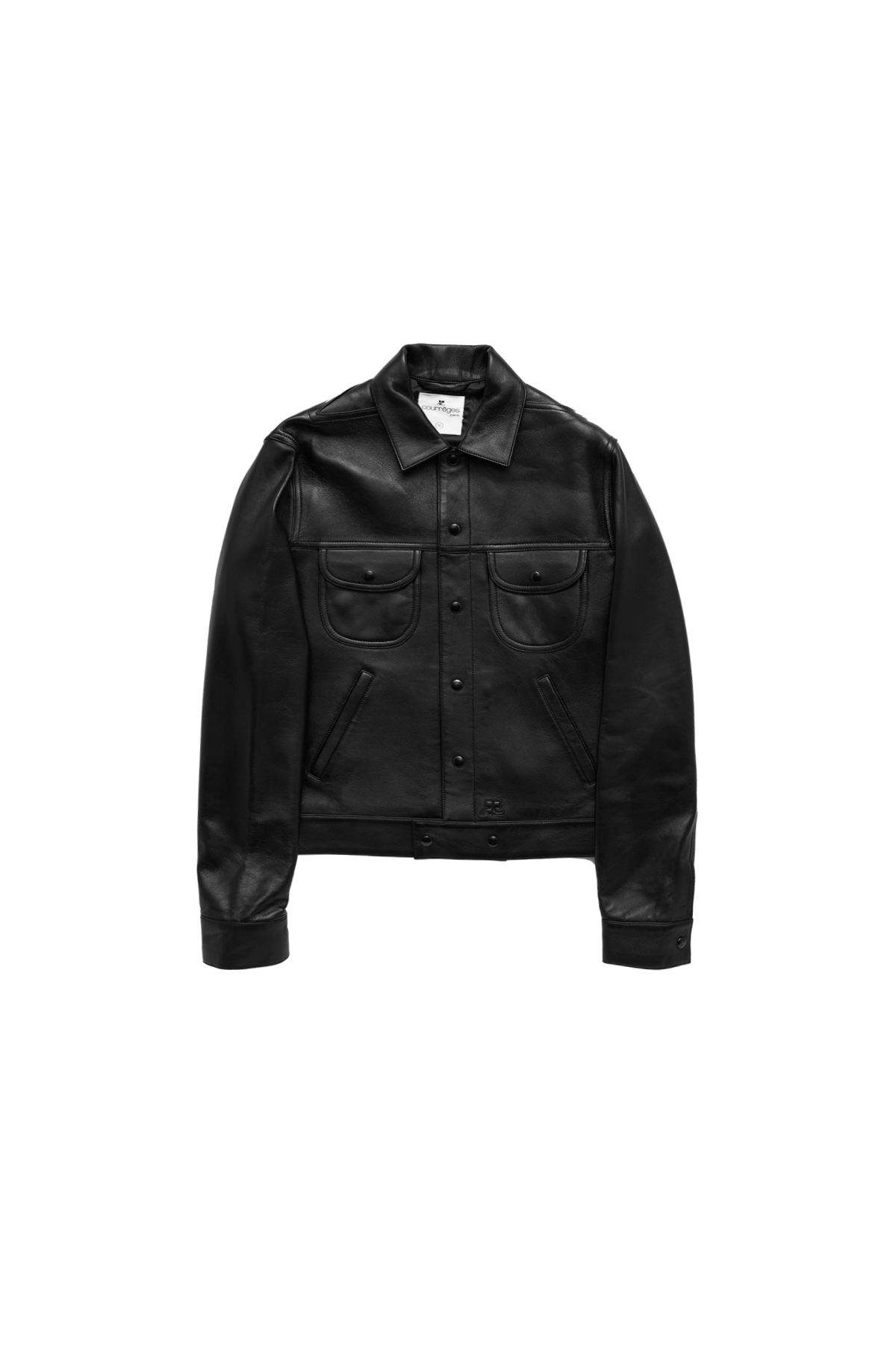 Courreges Signature Vintage Leather Trucker Jacket Black