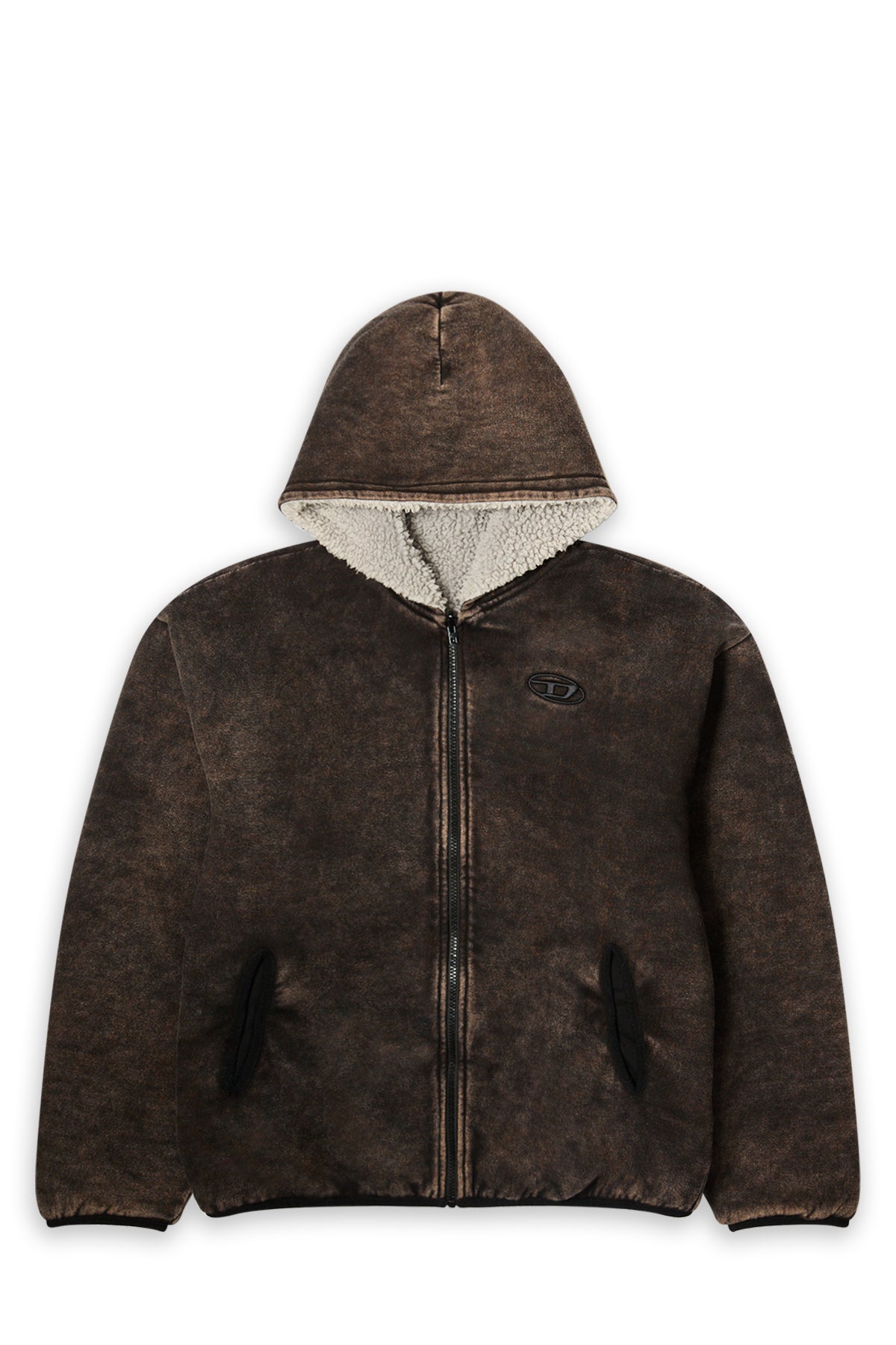 Diesel Reversible Hooded Zip Up Jacket Brown