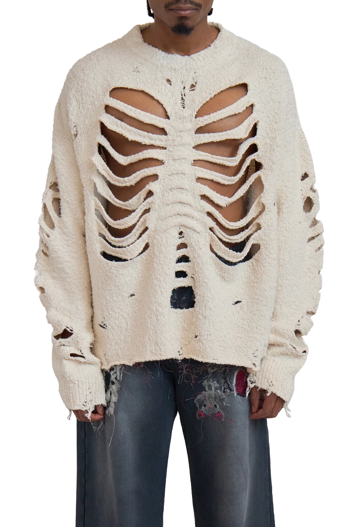 トップス doublet RIBCAGE KNIT PULLOVER Doublet Ribcage Knit Pullover Ivory – ESSXNYC