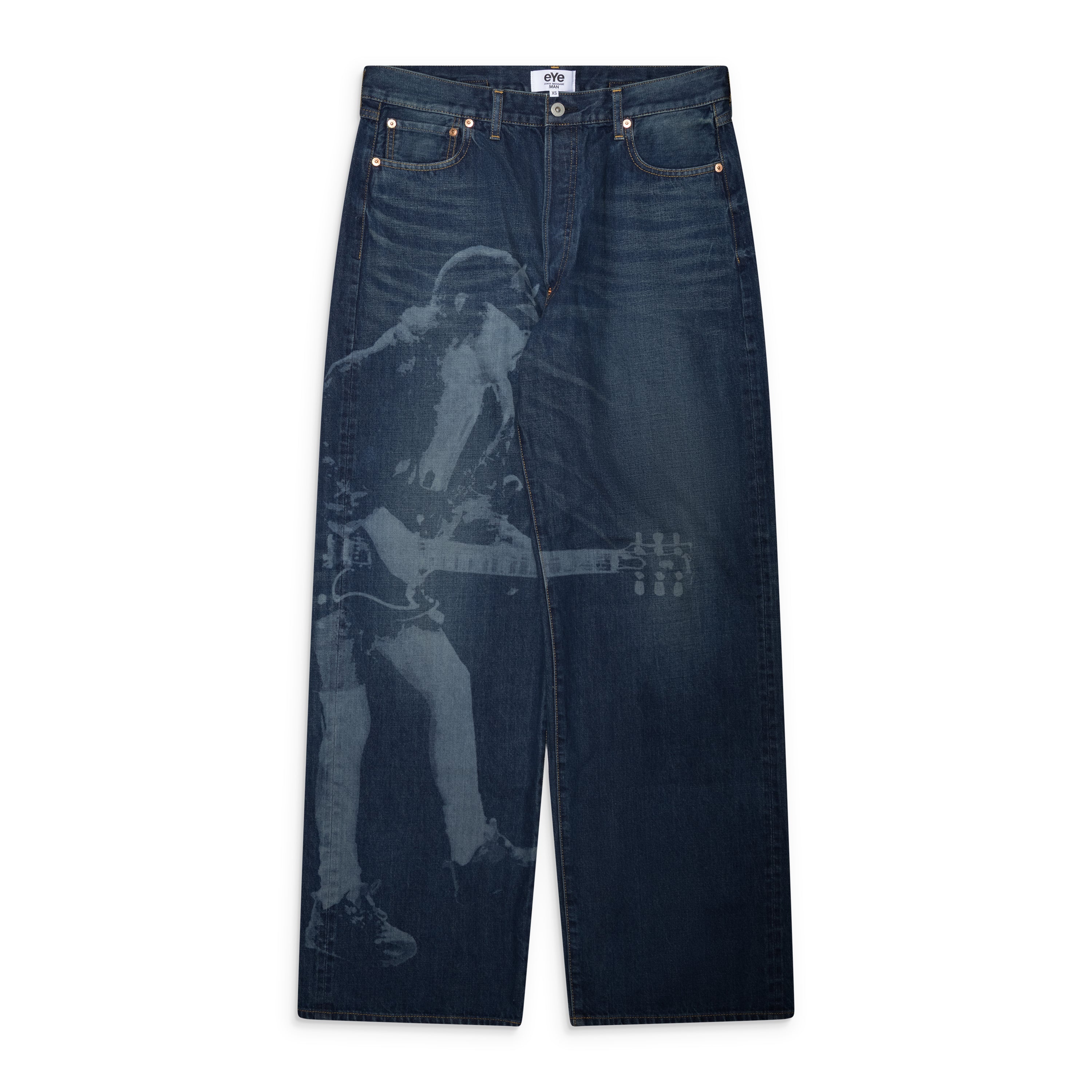 Junya Watanabe Man Straight-Leg AC/DC Print Jeans Blue