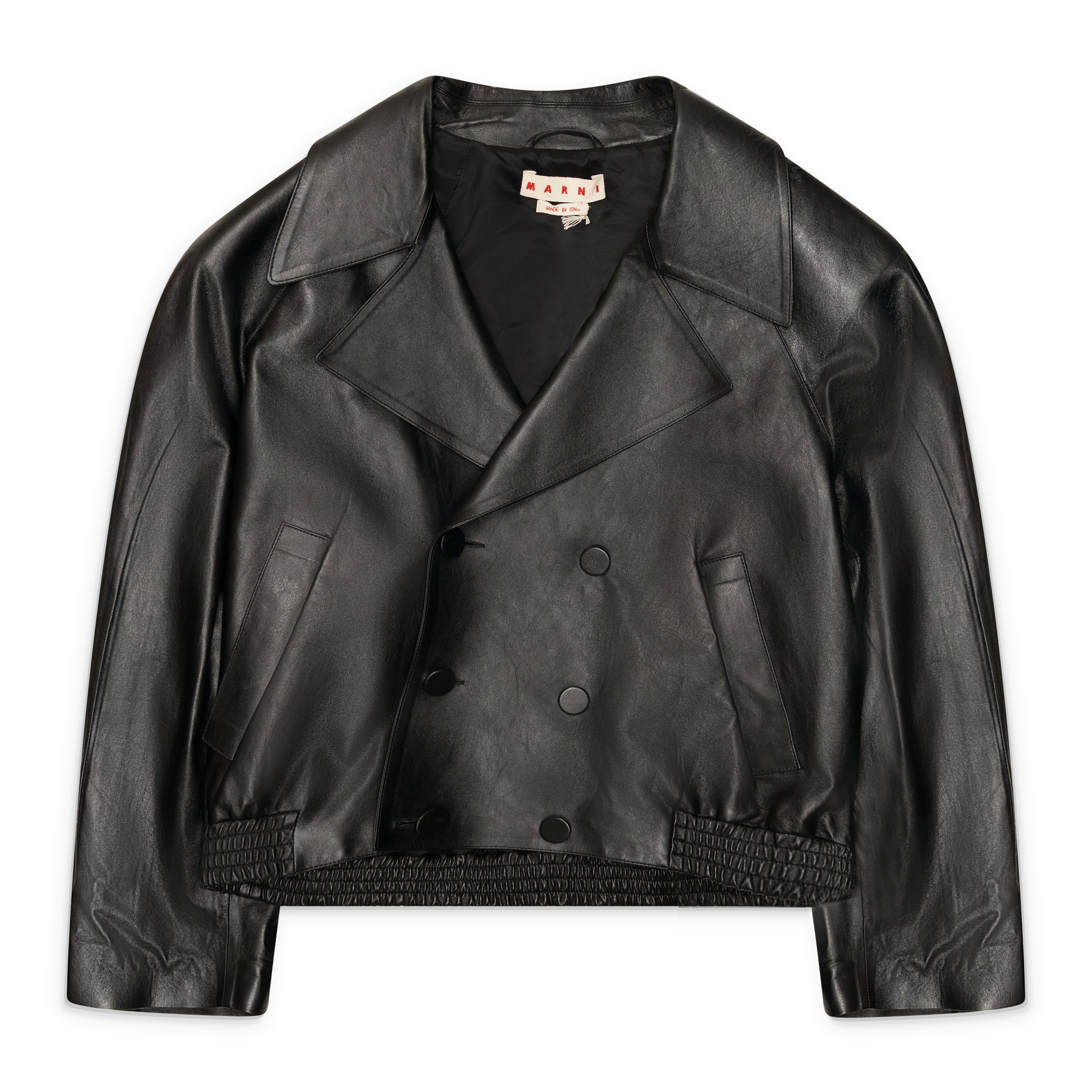 Marni Cropped Double Breasted Leather Trench Black front