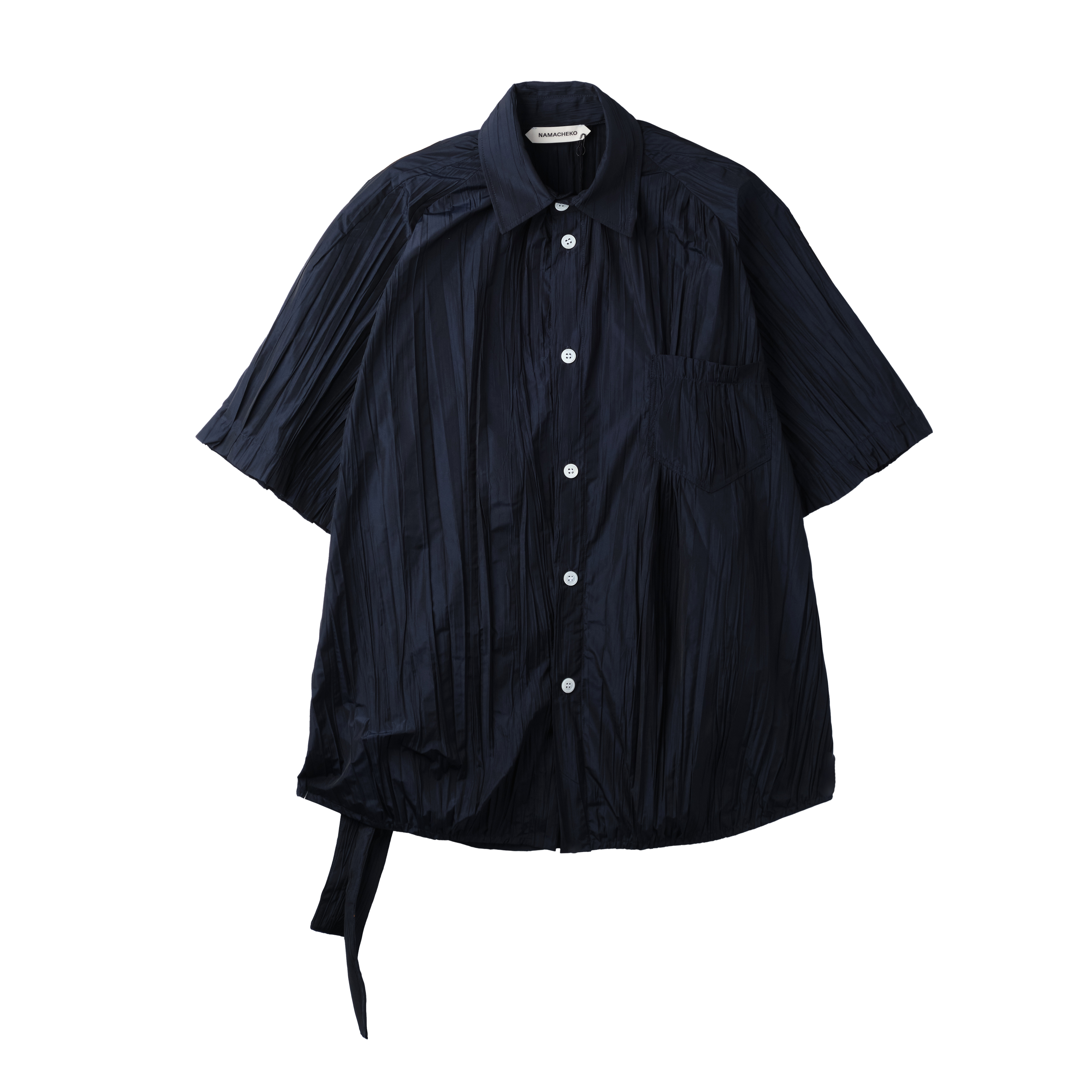 NAMACHEKO VEN CRINKLED SHORT SLEEVE SHIRT NAVY