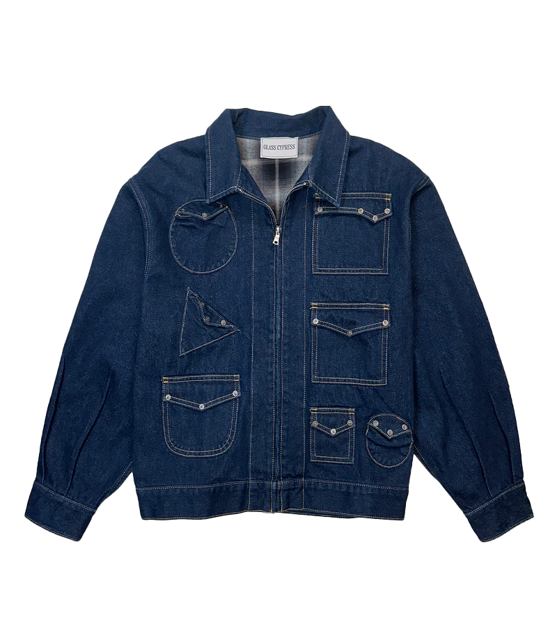Glass Cypress Dark Blue Geometric Canvas Jacket Dark Blue
