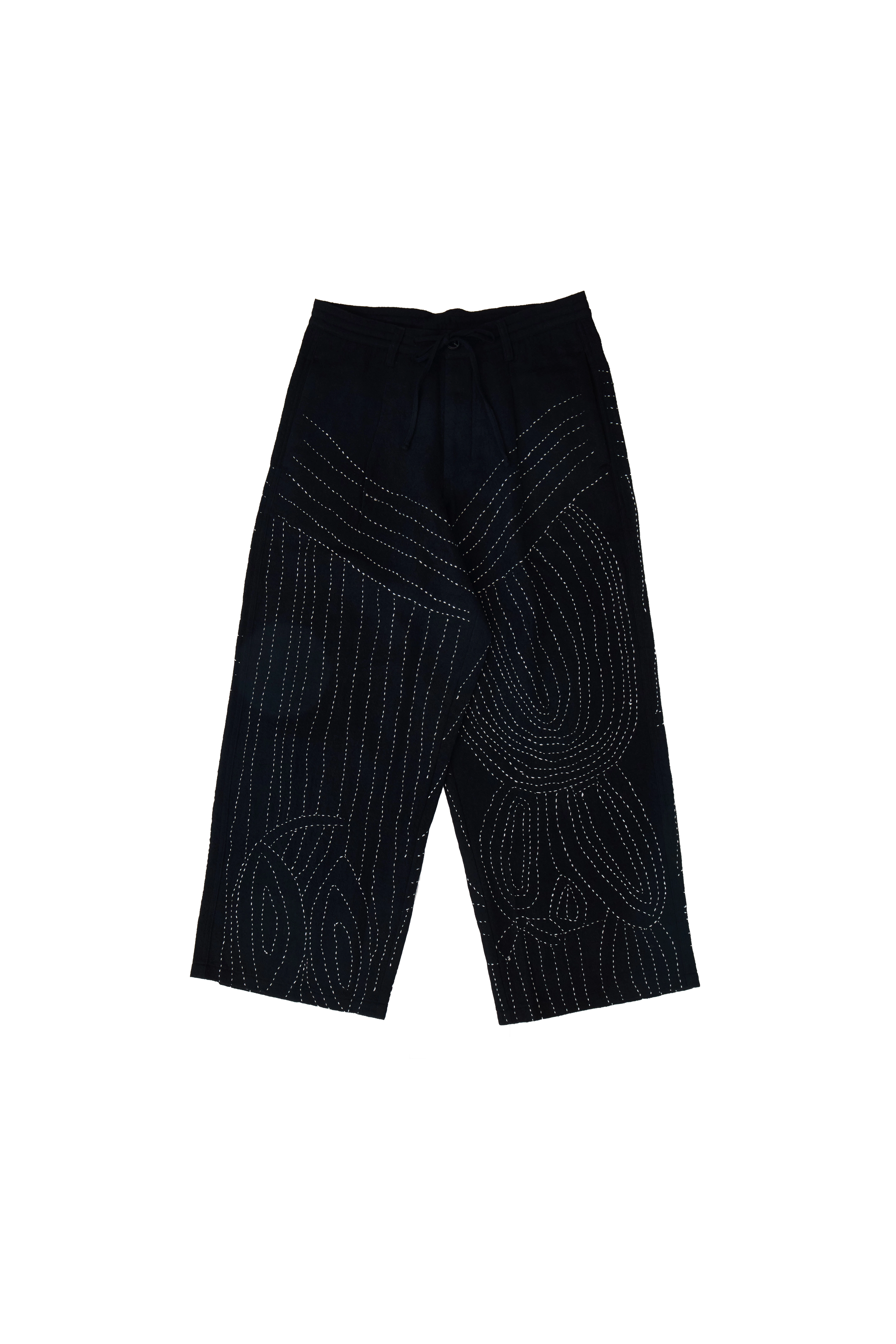 Glass Cypress Black Anatomical Boro Multipleat Trouser Black