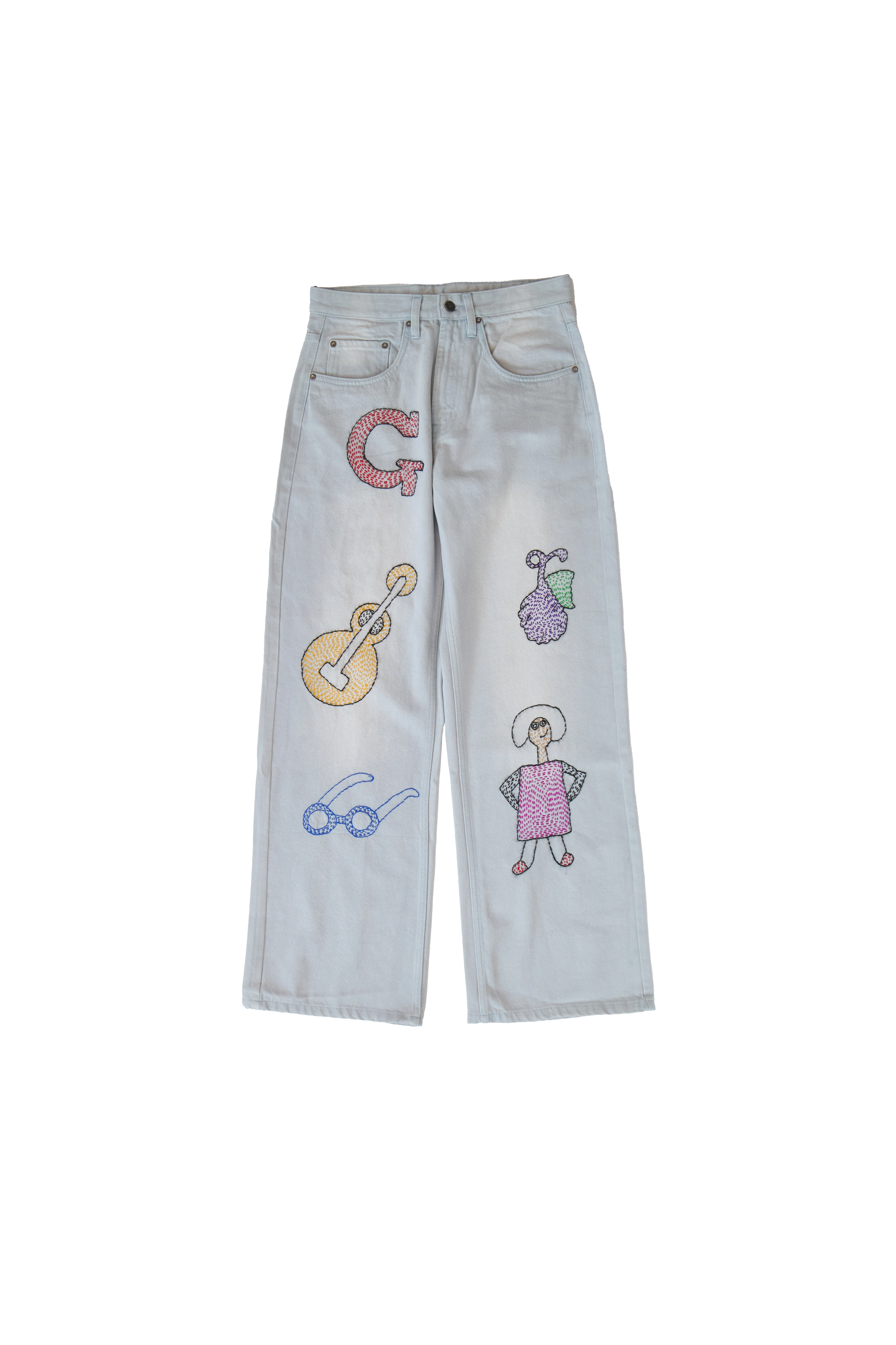 Glass Cypress Light Blue Oversized Denim With Embroidery Blue