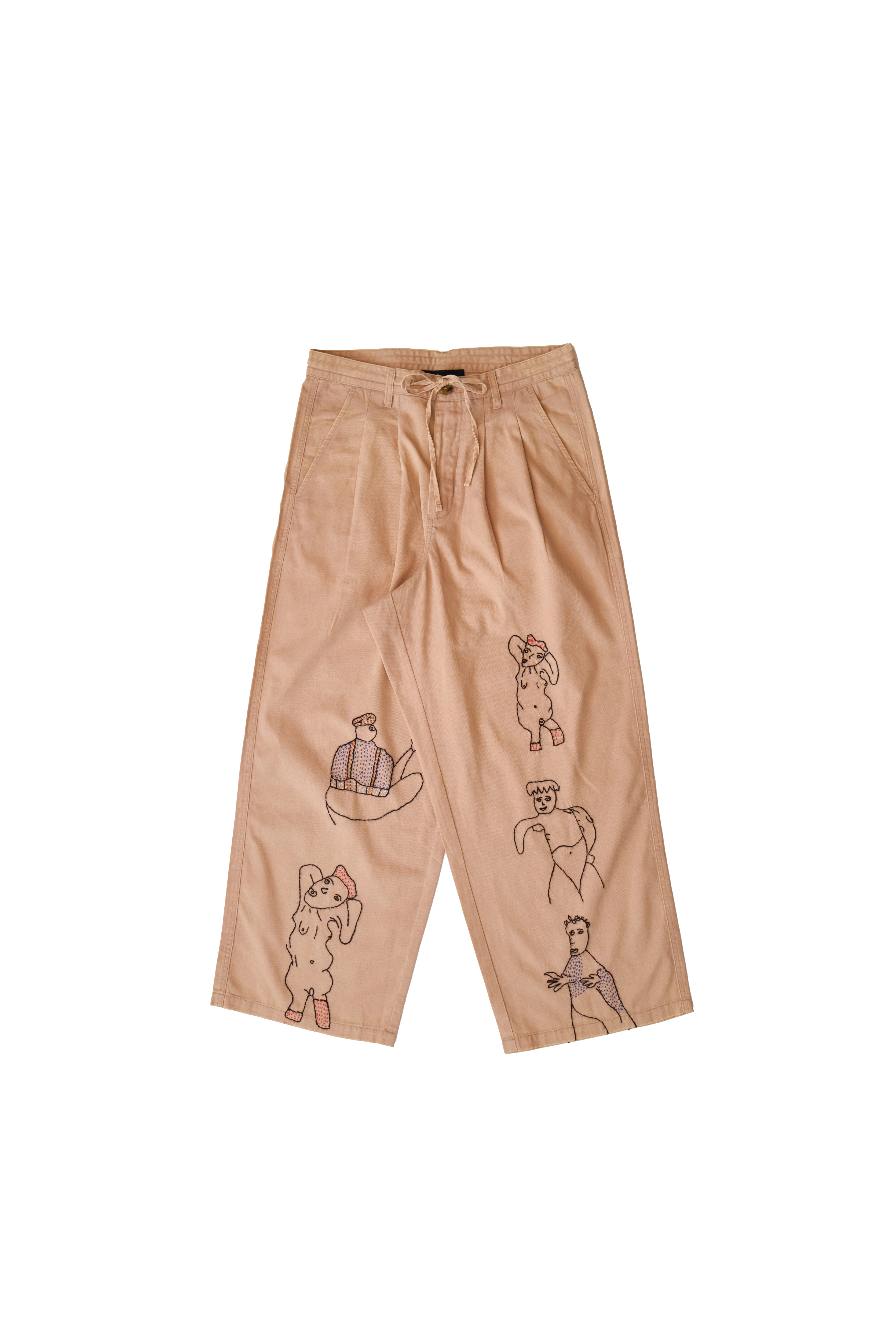 Glass Cypress Tan Embroidered Multipleat Trouser Beige