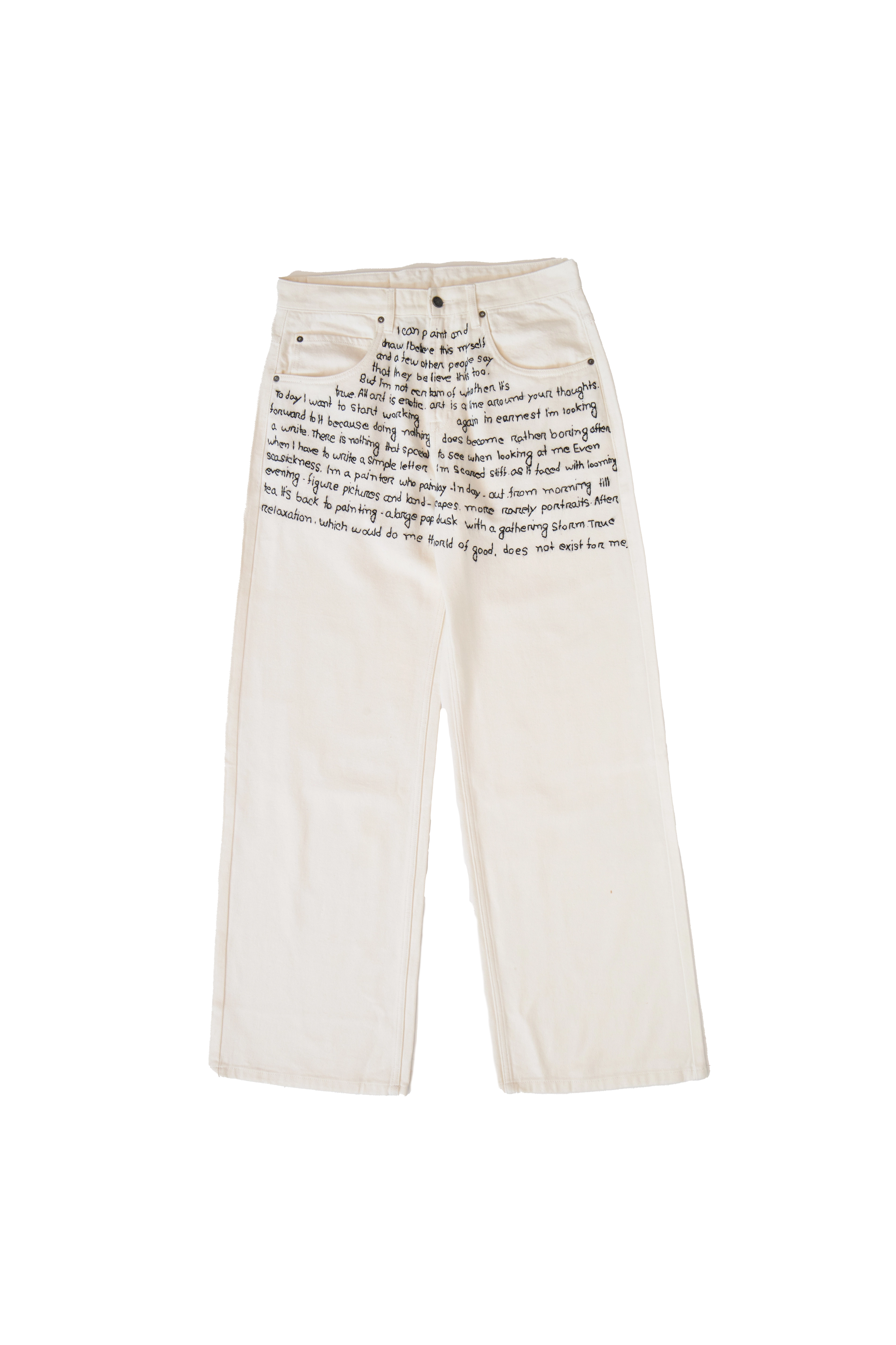 Glass Cypress White Denim With Swirly Text White