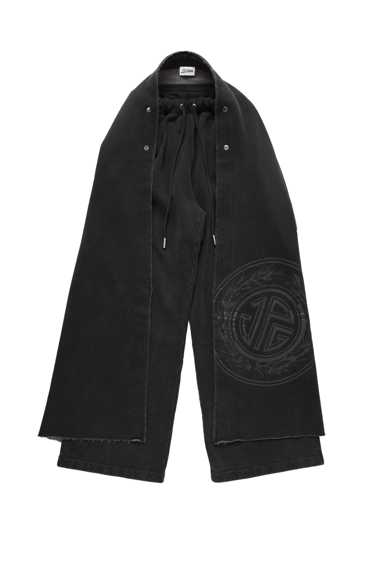 Jean Paul Gaultier Washed French Terry Jogging With Detachable Scarf Printed "Jpg Laurier Stamp" Logo Black