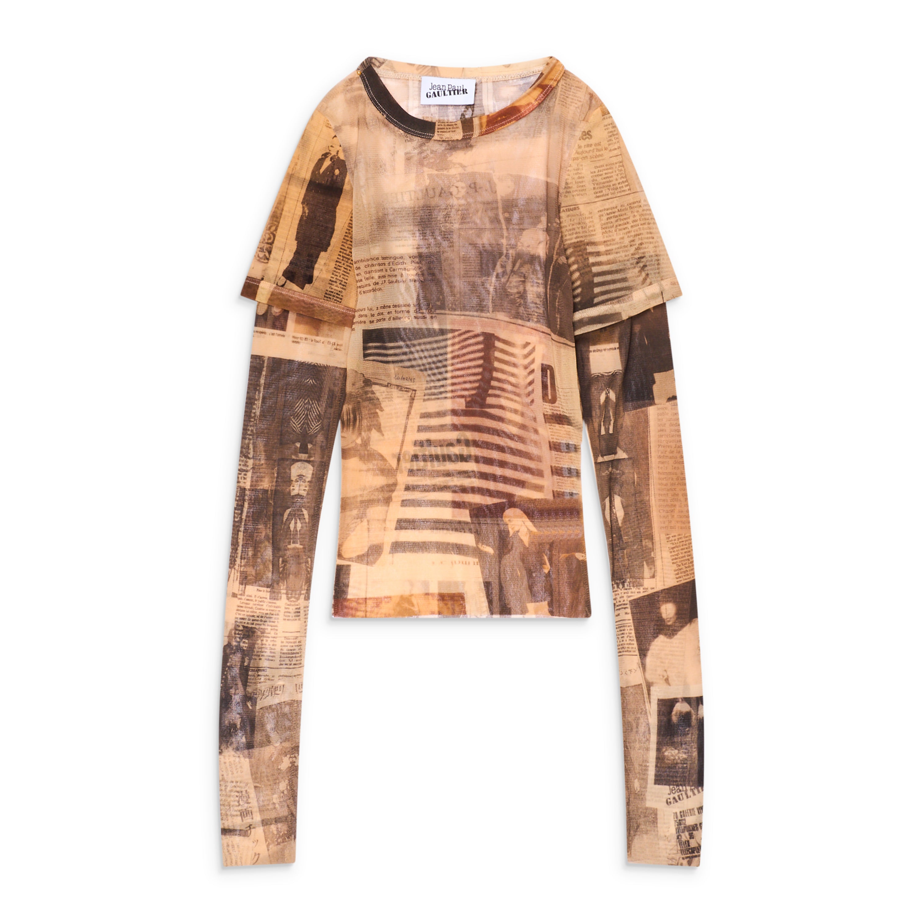 Jean Paul Gaultier Journal Print Mesh Double Sleeve Baby Tee
