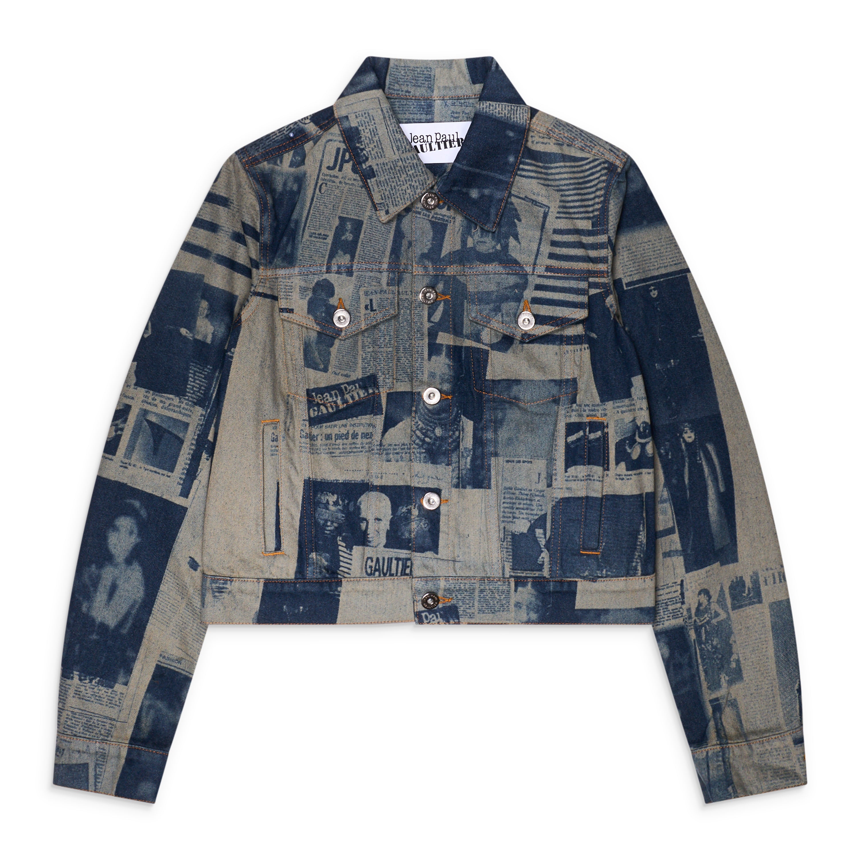 Jean Paul Gaultier Fitted Denim Jacket Newspaper Print