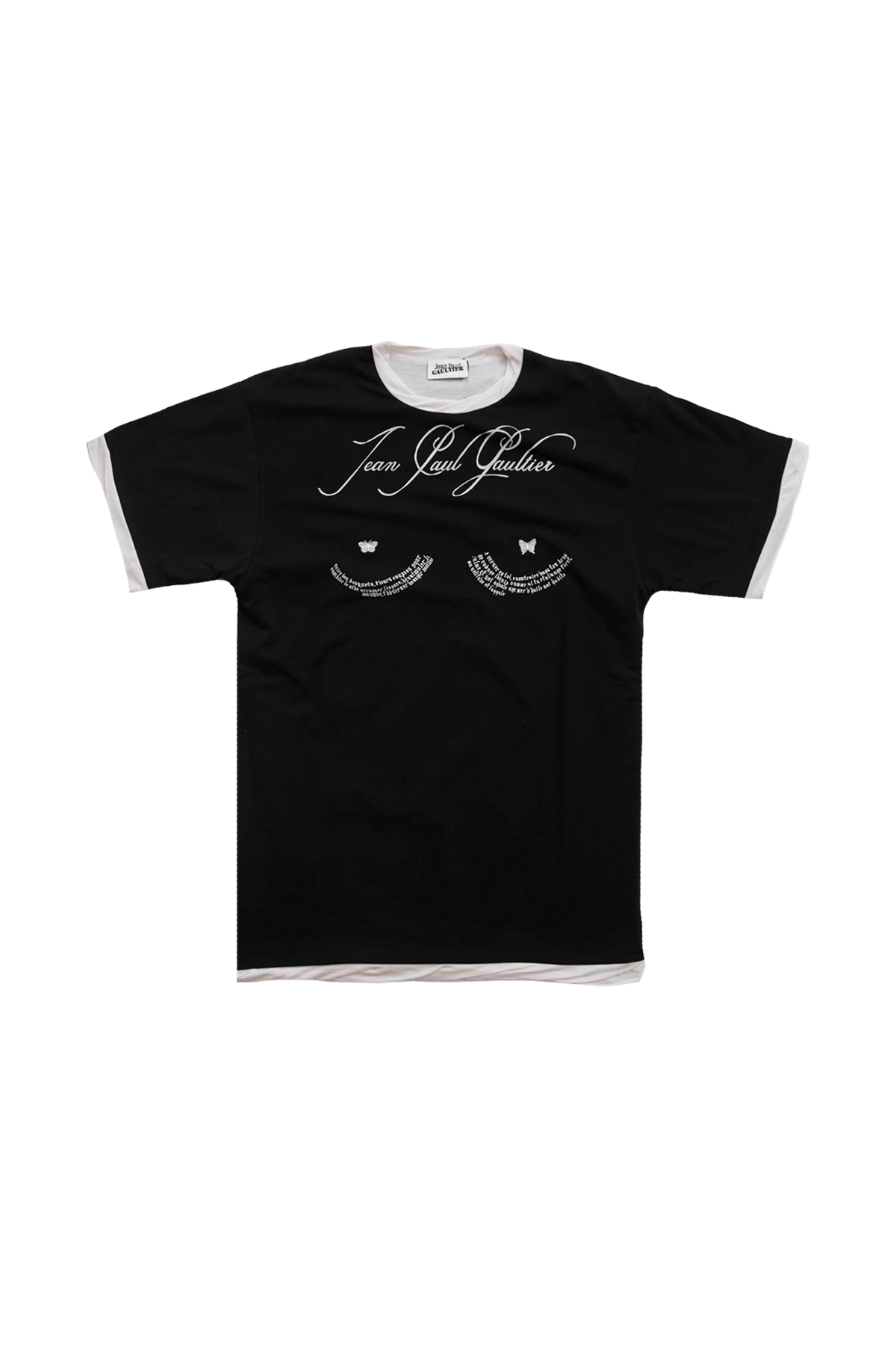 Jean Paul Gaultier Cotton Asymetric Tee-Shirt Printed "Tattoo" Black