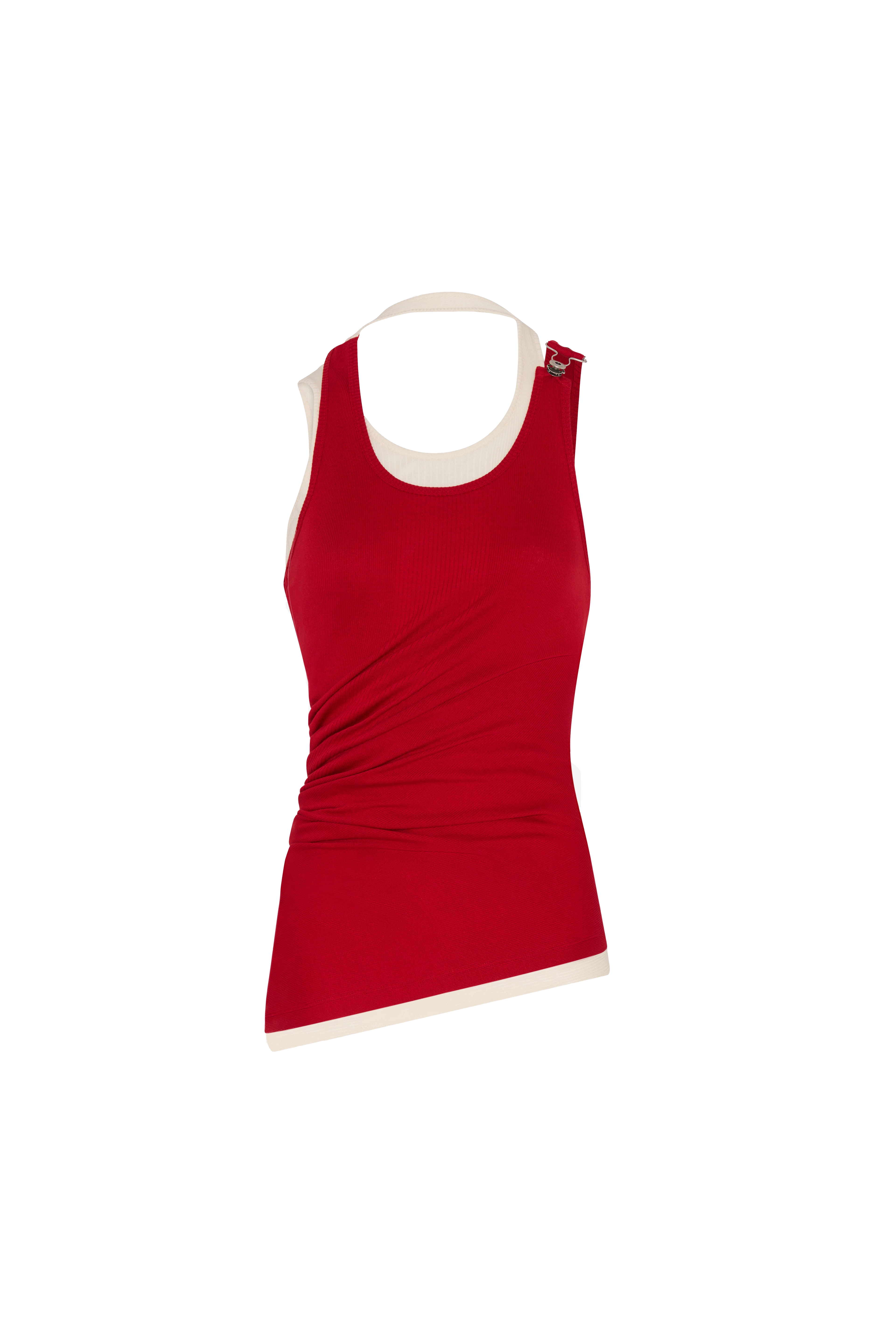 Jean Paul Gaultier Cotton Ribbed Twisted Double Layer Tank Top Red