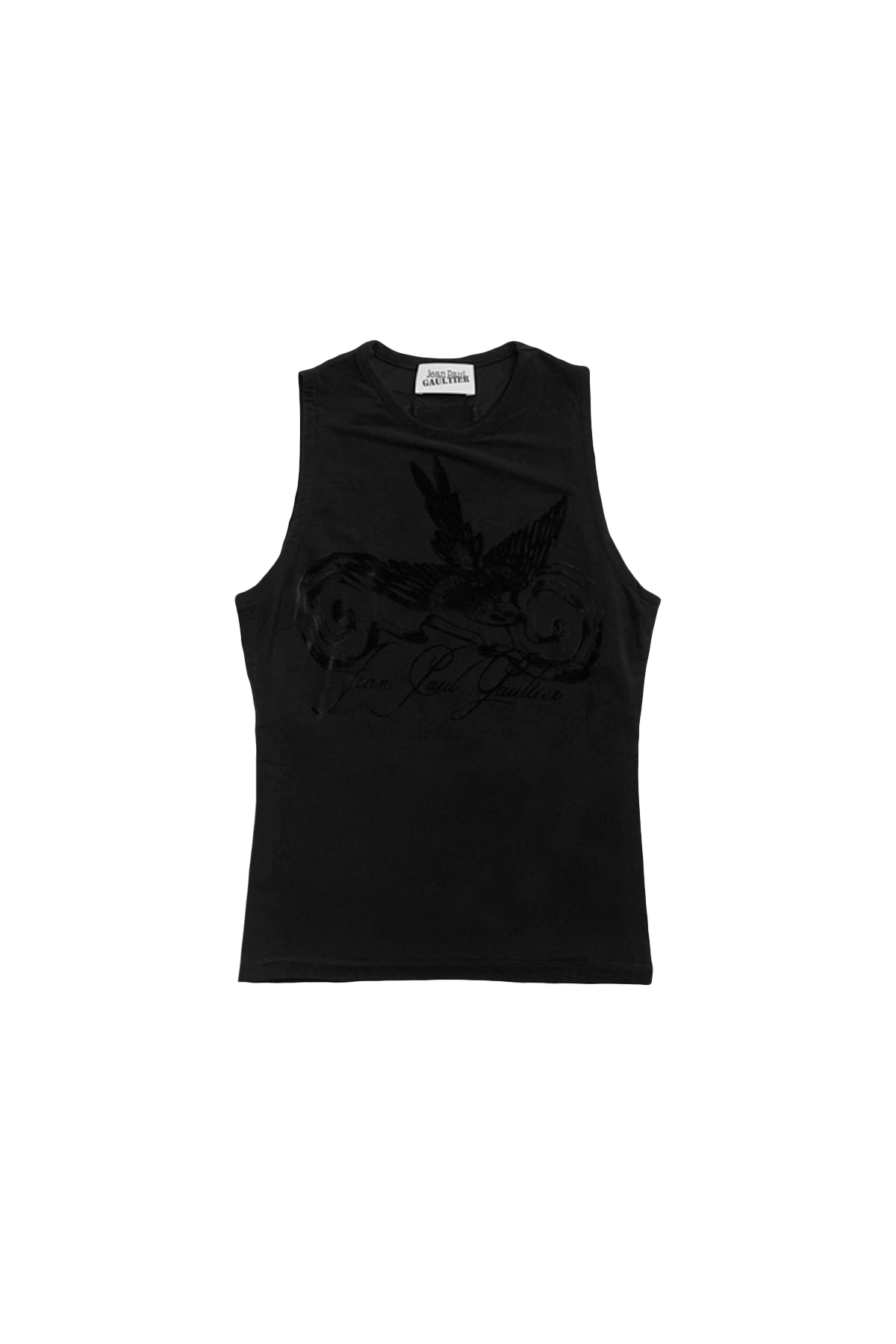 Jean Paul Gaultier Light Viscose Jersey Tank Top With Velvet Flock "Tattoo" Black