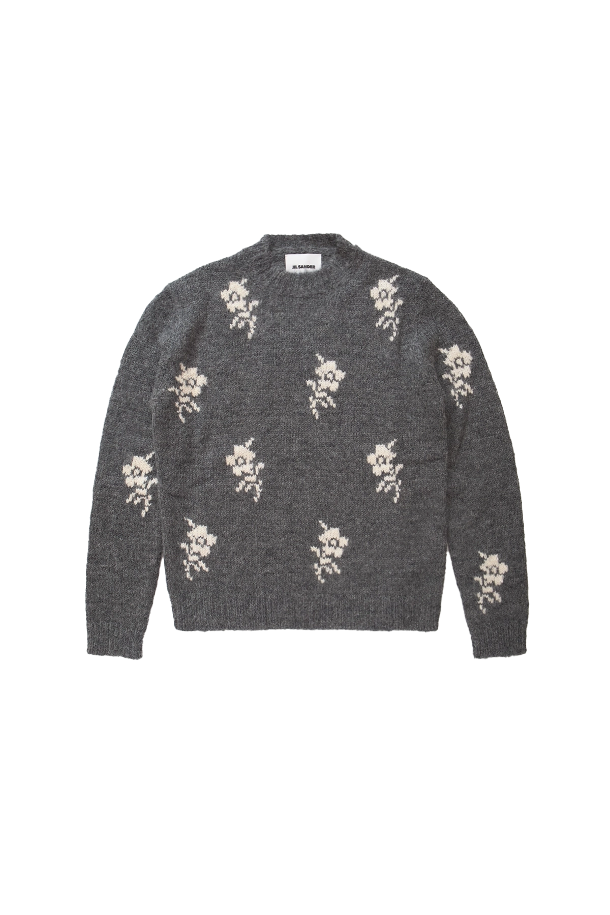 Jil Sander Wool Alpaca Flowers Intarsia Crewneck Sweater Moonless Night