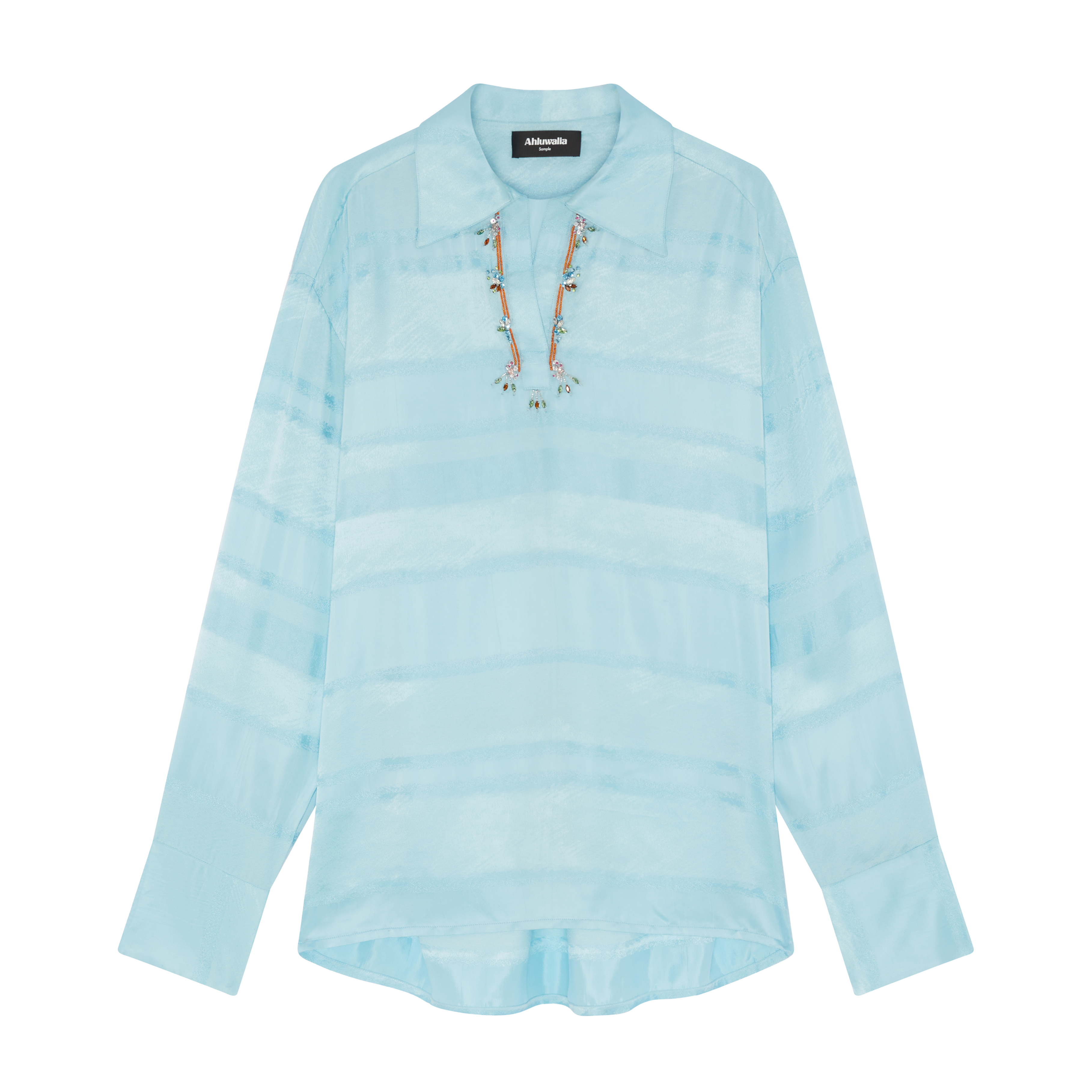 Ahluwalia Bnaebi Embellished Top With Shirt Collar Shirts Blue 5867