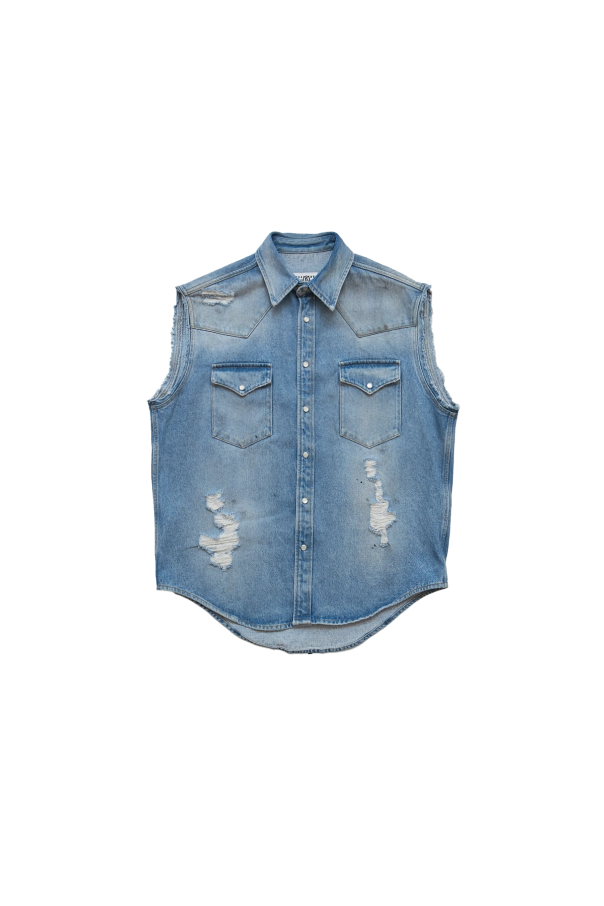 MM6 Maison Margiela Sleeveless Distressed Denim Shirt Blue