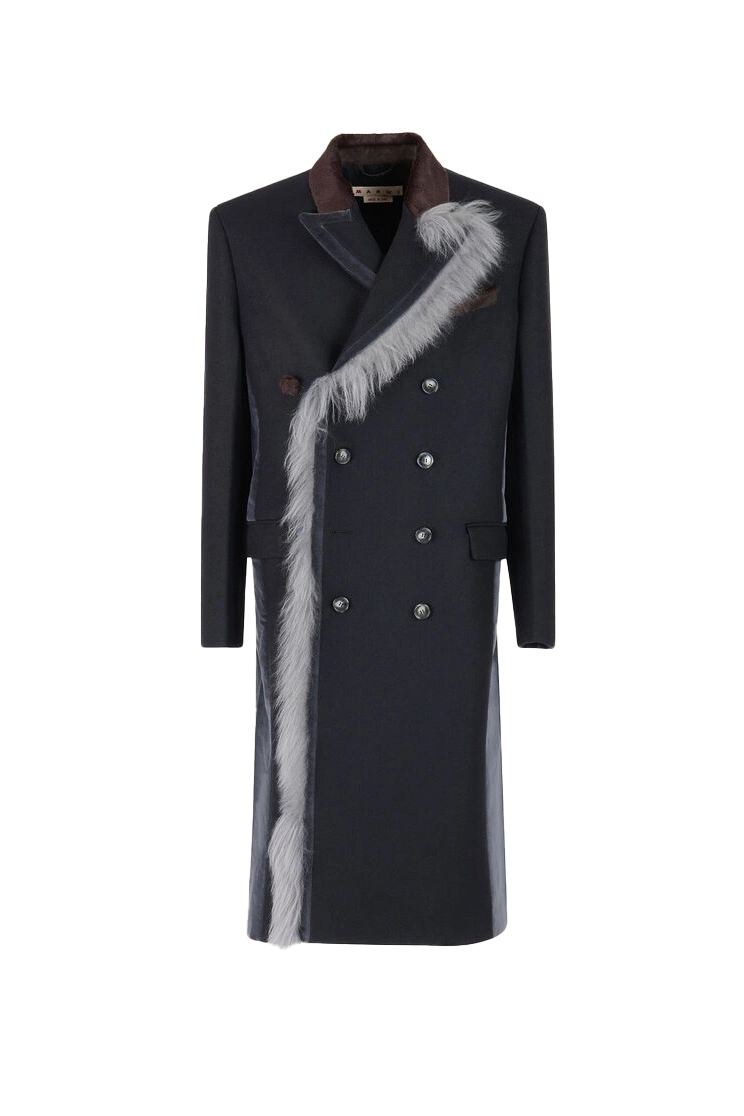 Marni Wool Coat With Fur Trim Black