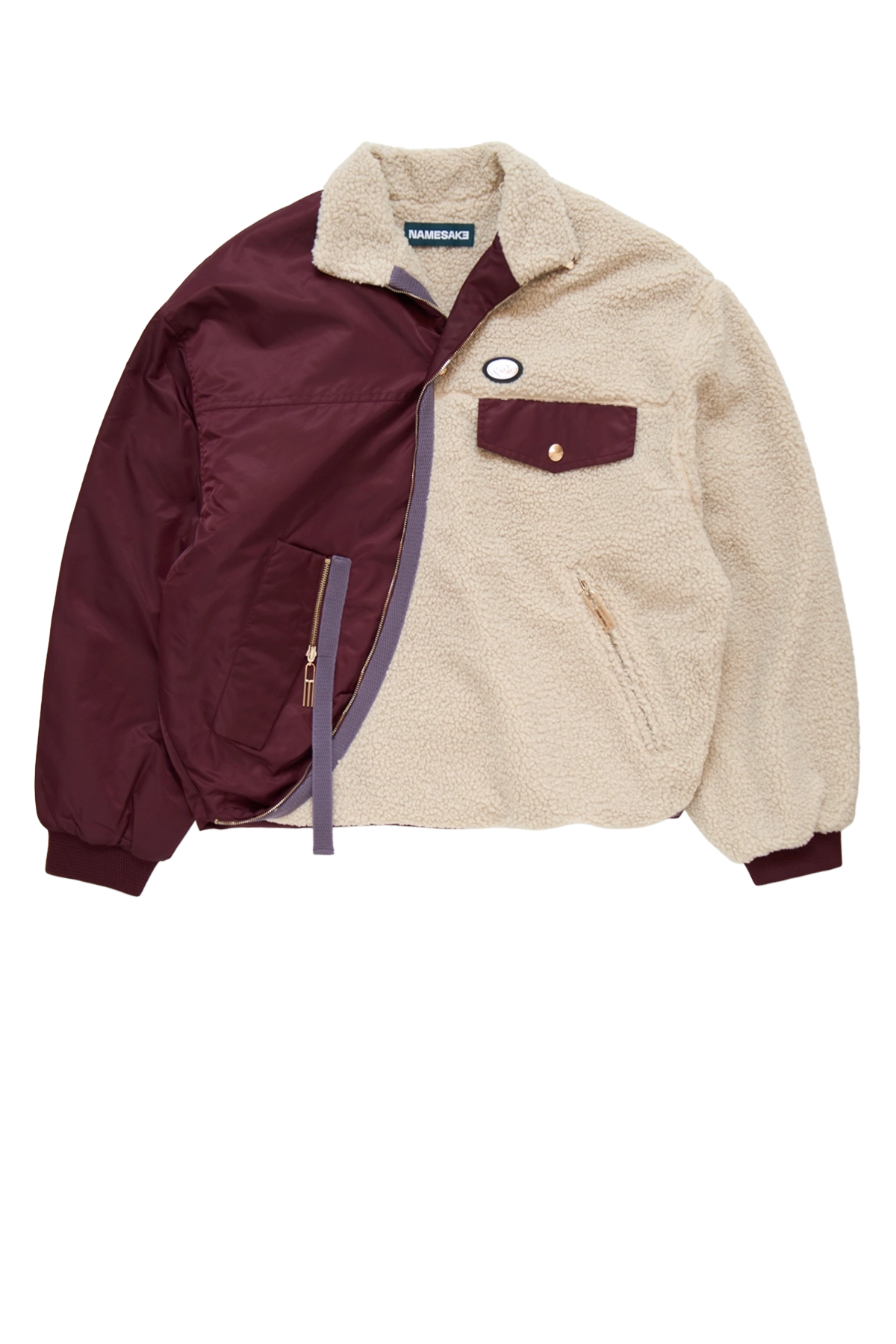 Two-tone jacket with beige and burgundy colors
