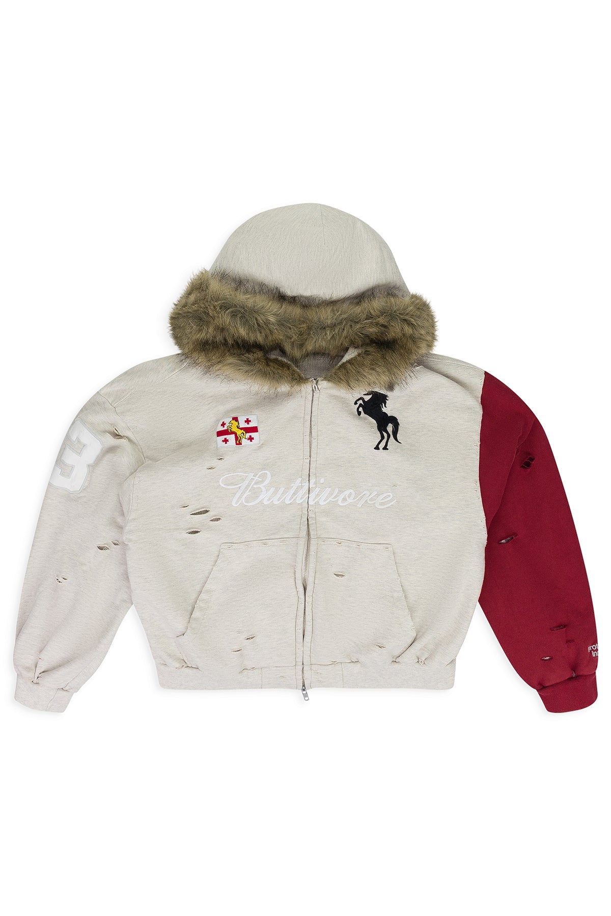 Protocol Index Buttivore Fur Lining Zip Hoodie Beige