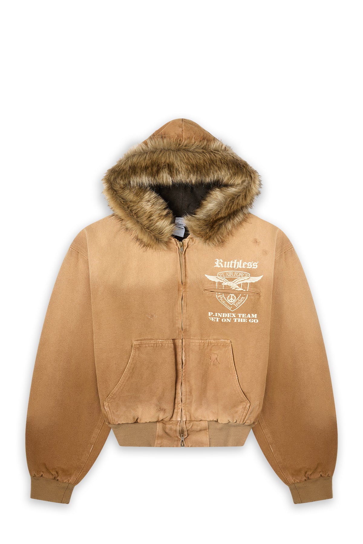 Protocol Index Detachable Fur Hoodied Work Jacket Beige