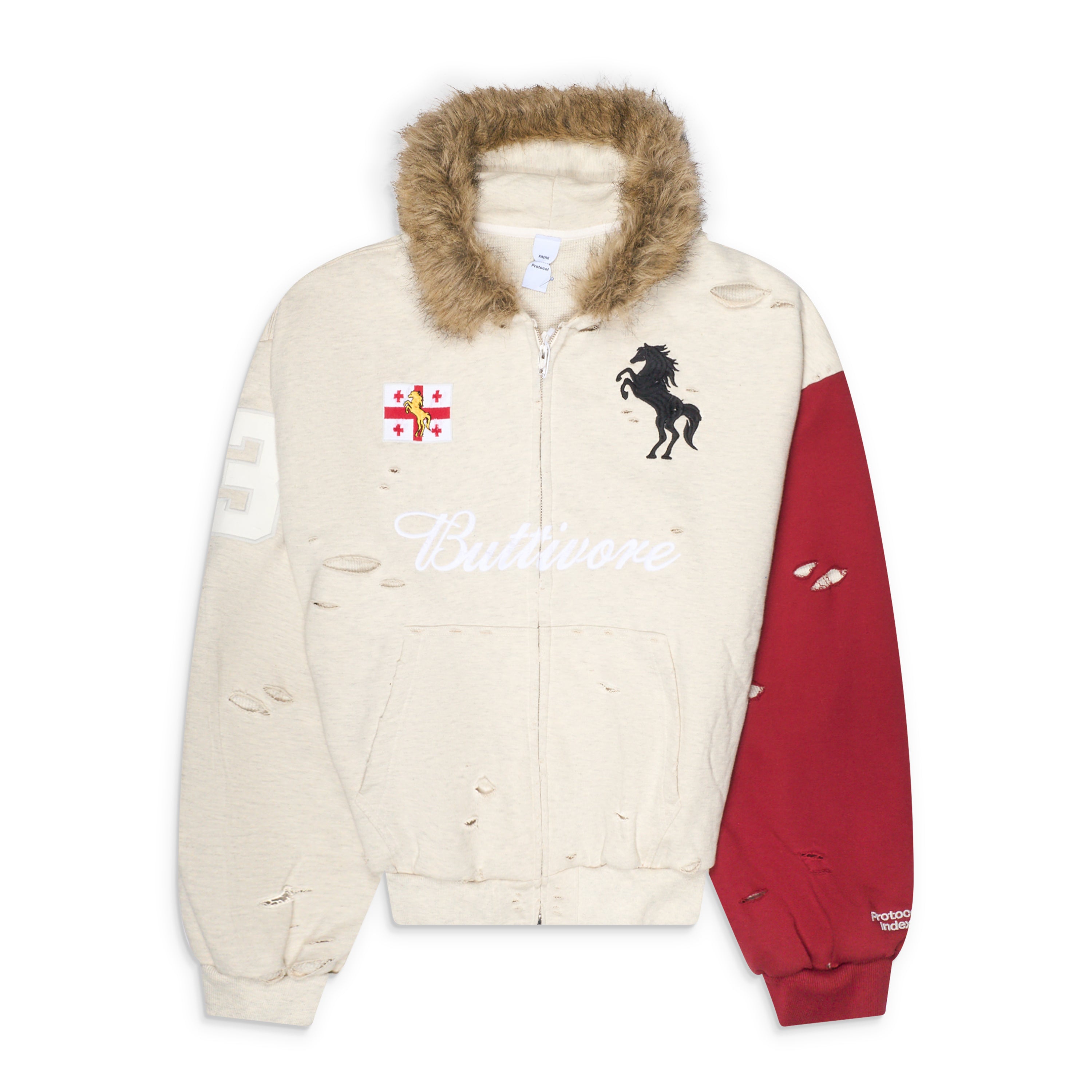 Protocol Index Buttivore Fur Lining Zip Hoodie Beige