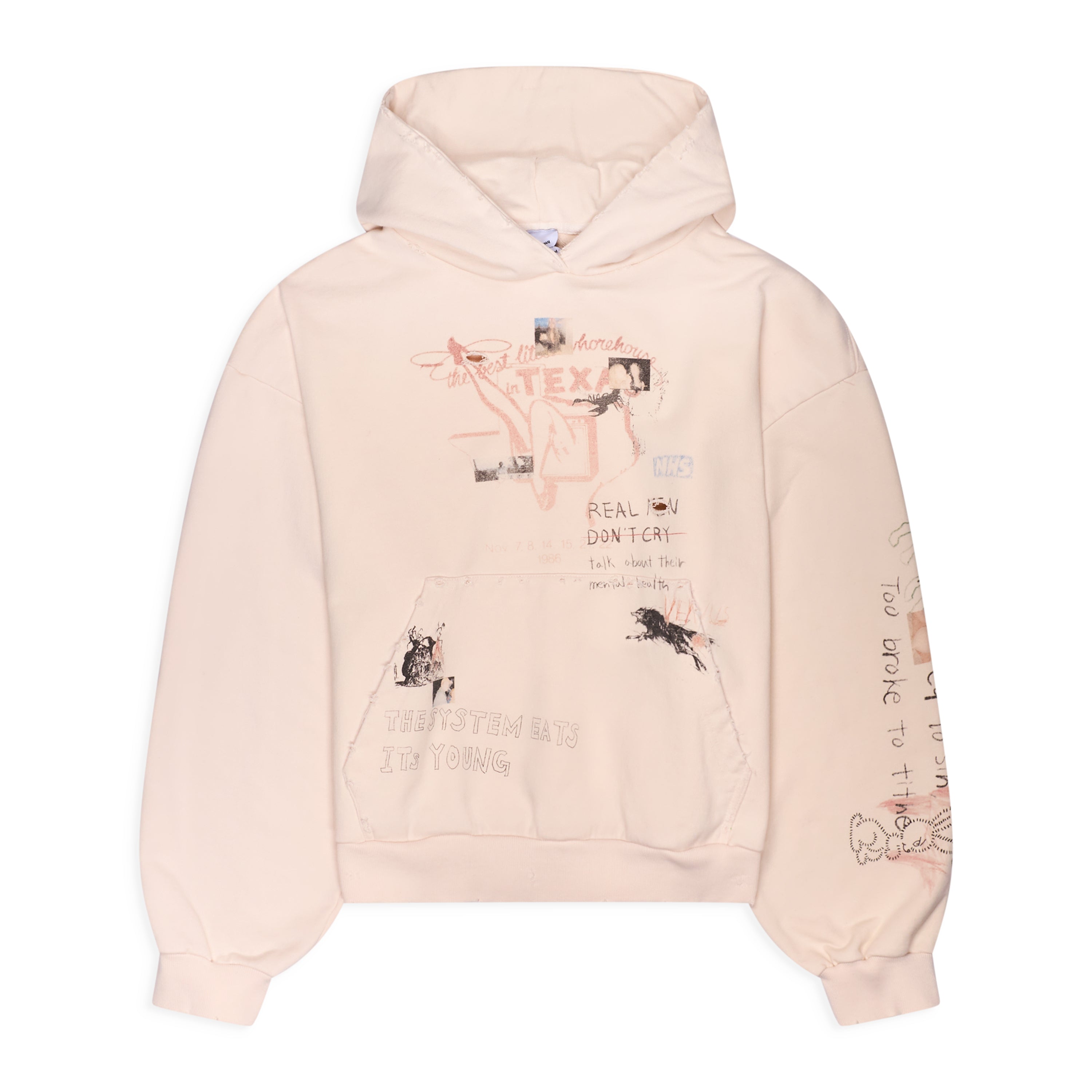 Protocol Index Hand Drawing Washed Hoodie Cream