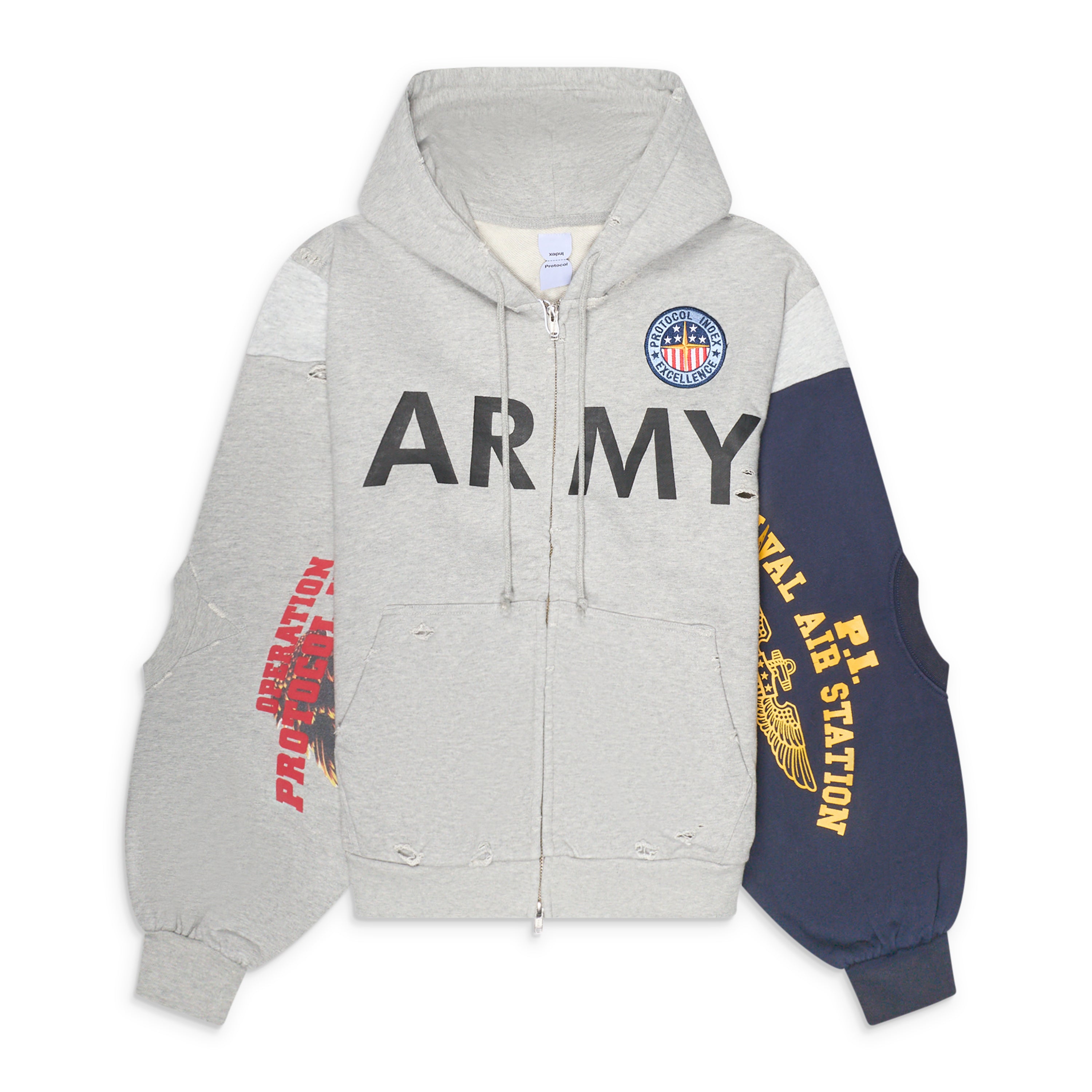 Protocol Index Reconstructed Sweatshirt Zip Hoodie Grey