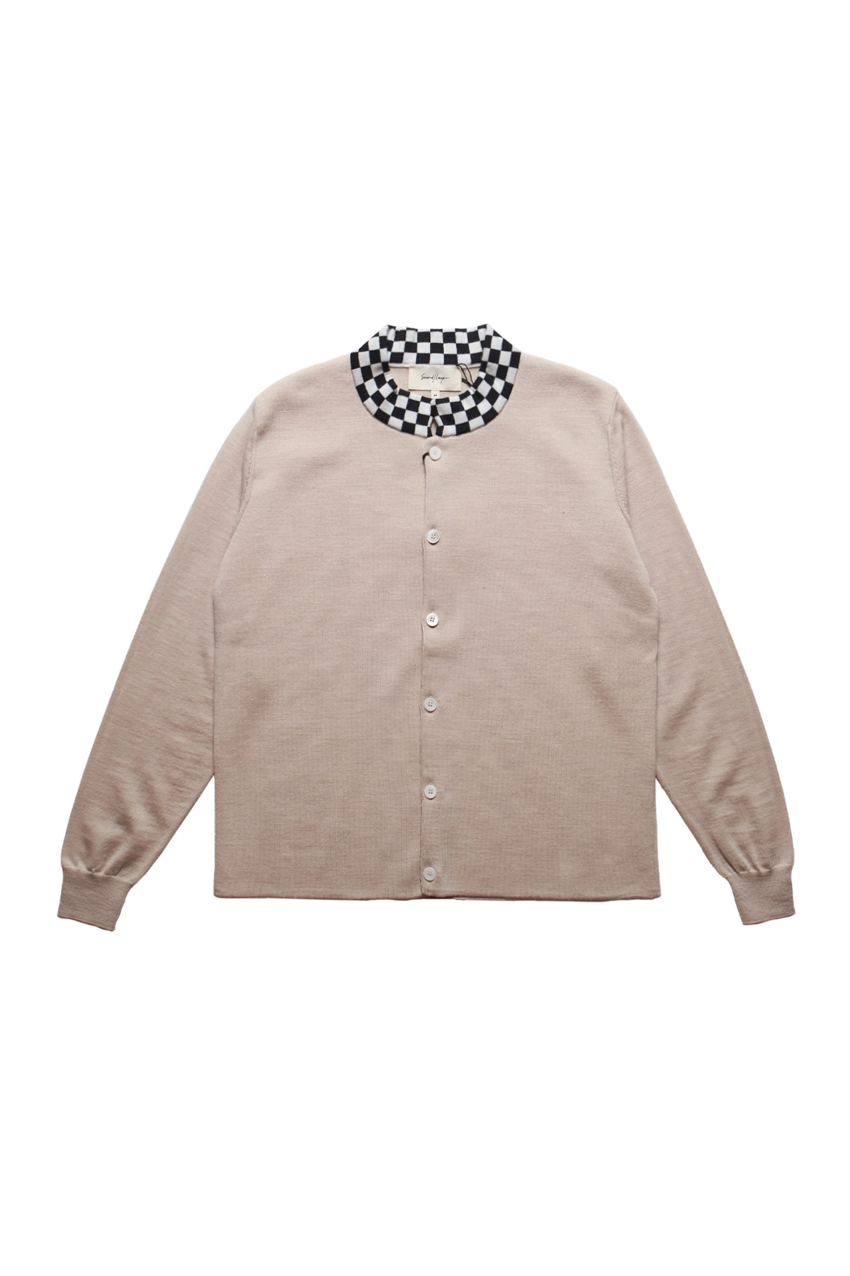 Second Layer Checkered Crew Collar Button Up Knit
